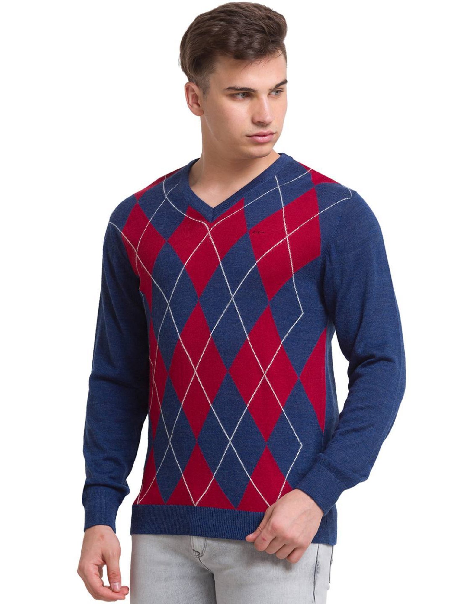 ColorPlus Blue Tailored Fit Self Pattern Sweater