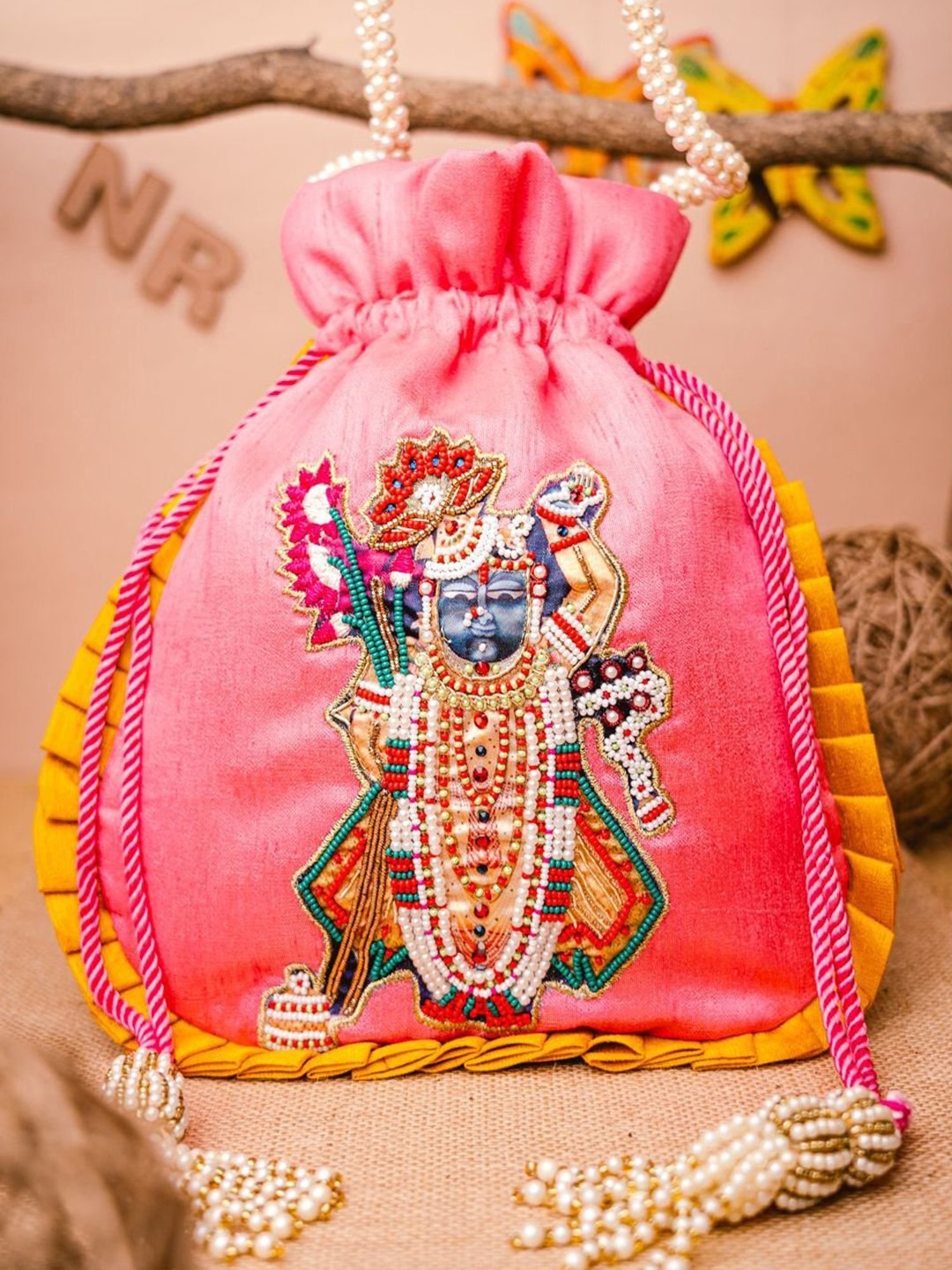 NR by Nidhi Rathi Pink Embellished Potli