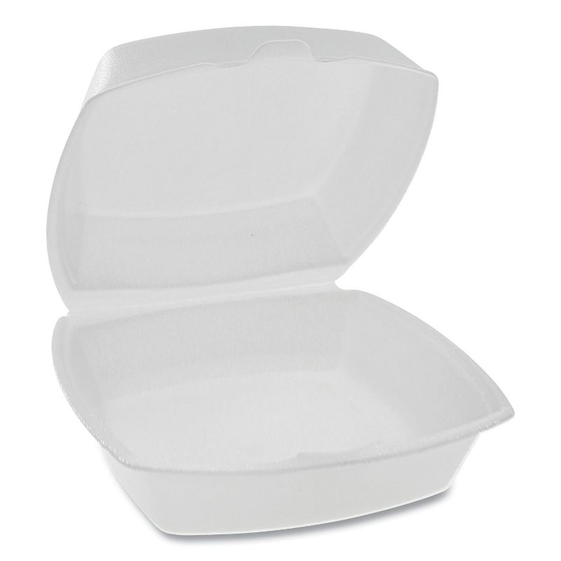 Pactiv Foam Hinged Lid Containers, Single Tab Lock, 6.38 x 6.38 x 3, White YTH100800000