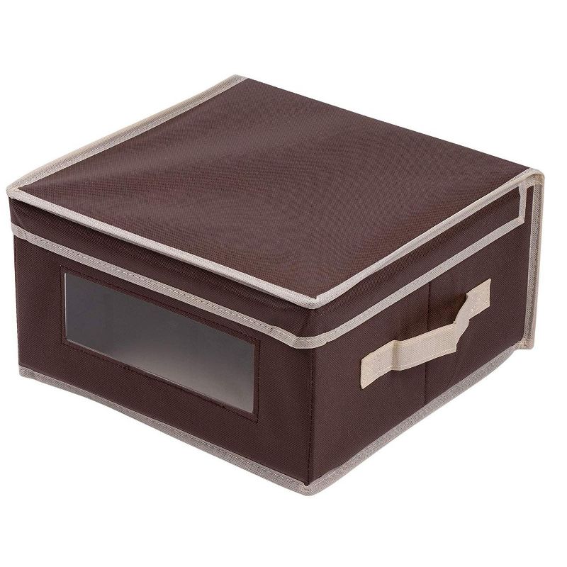 Juvale 3 Pack Collapsible Fabric Storage Bins Cubes, Decorative Foldable Boxes with Window & Lid - Brown, Large, 12 x 12 x 6.5 Inches