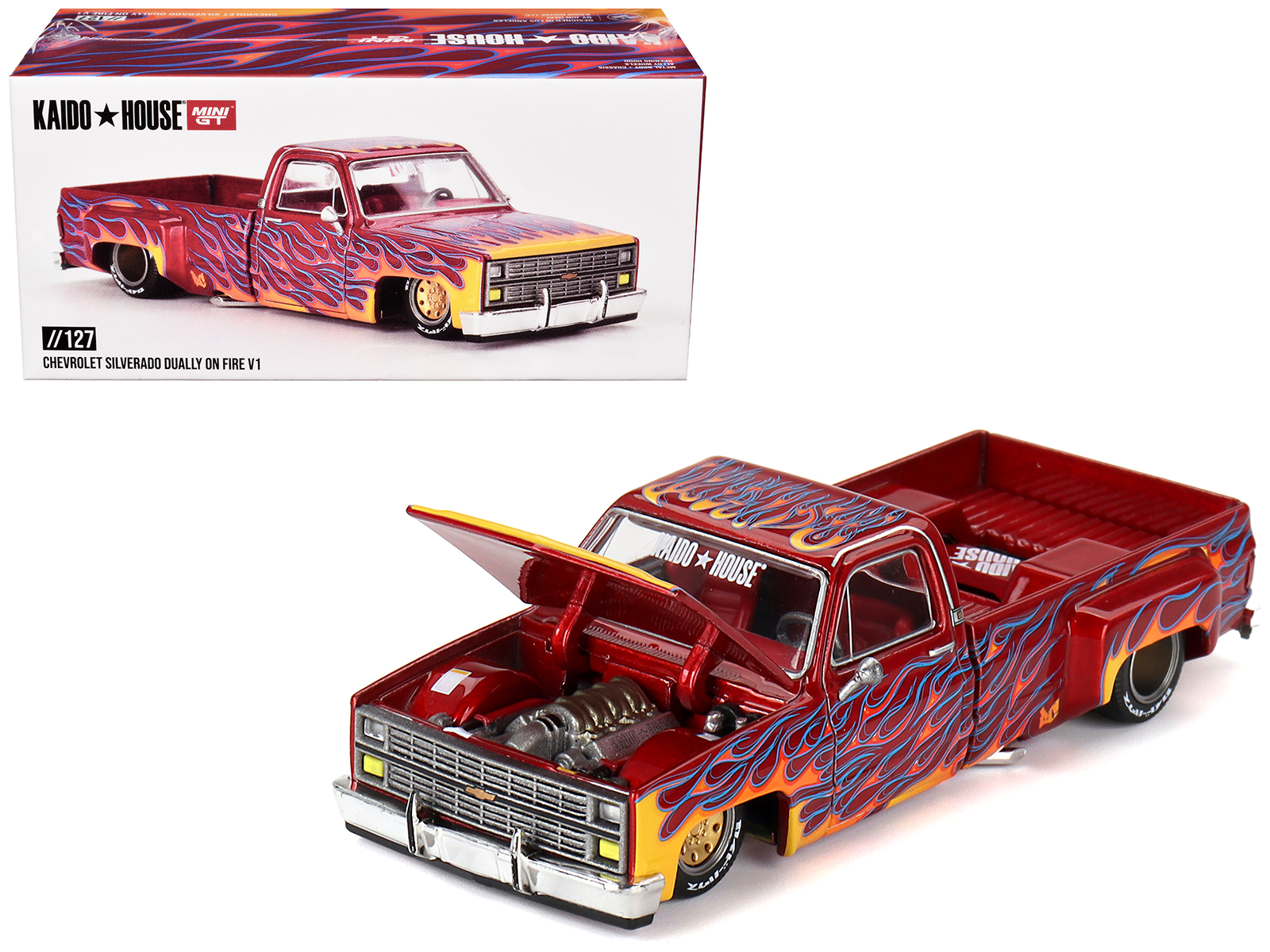 1976 Chevrolet Stepside Pickup Truck Tangier Orange with White Stripes 1/87 (HO) Scale Model Car by Classic Metal Works