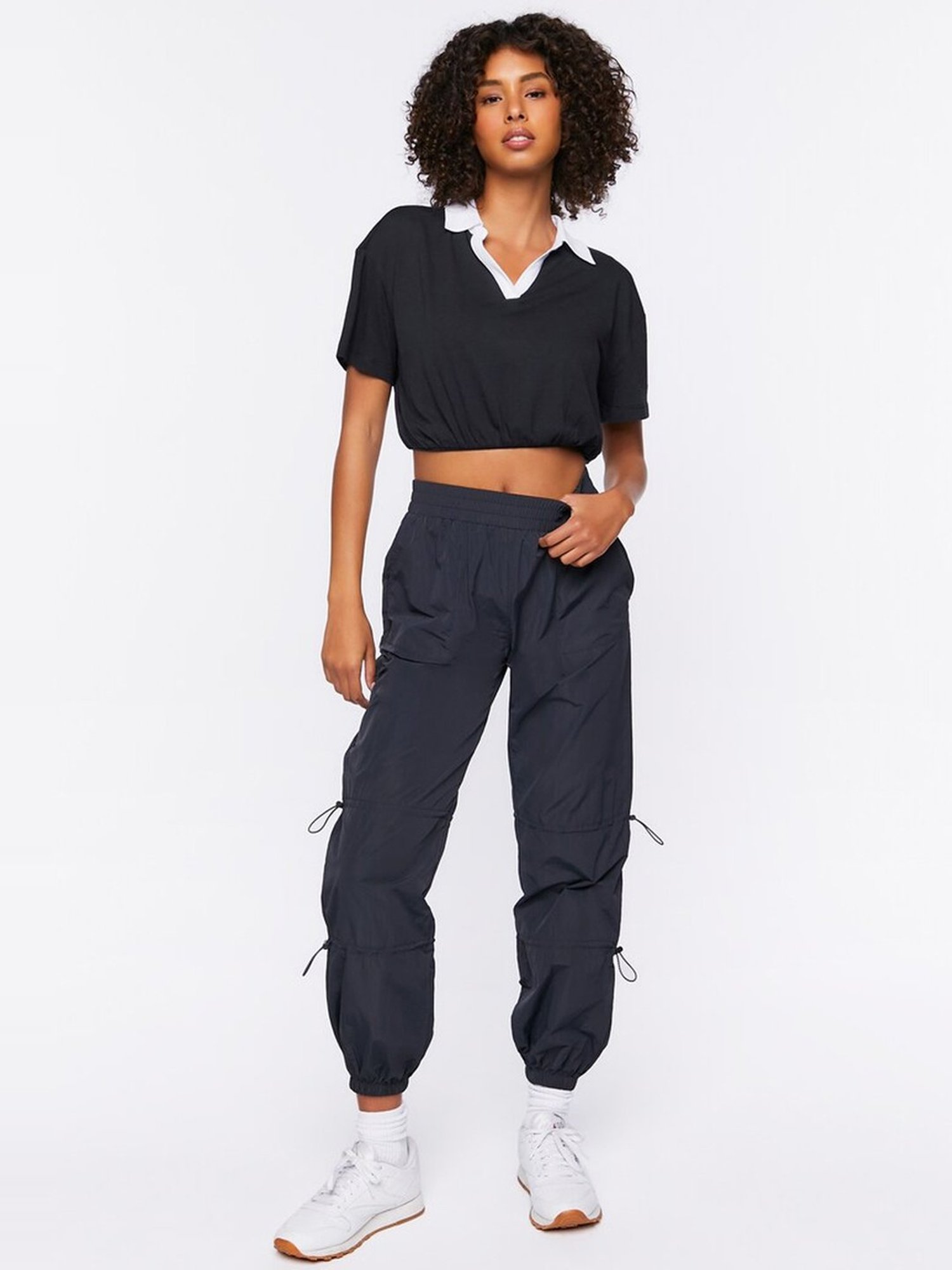 Forever 21 Black Shirt Collar Crop Top