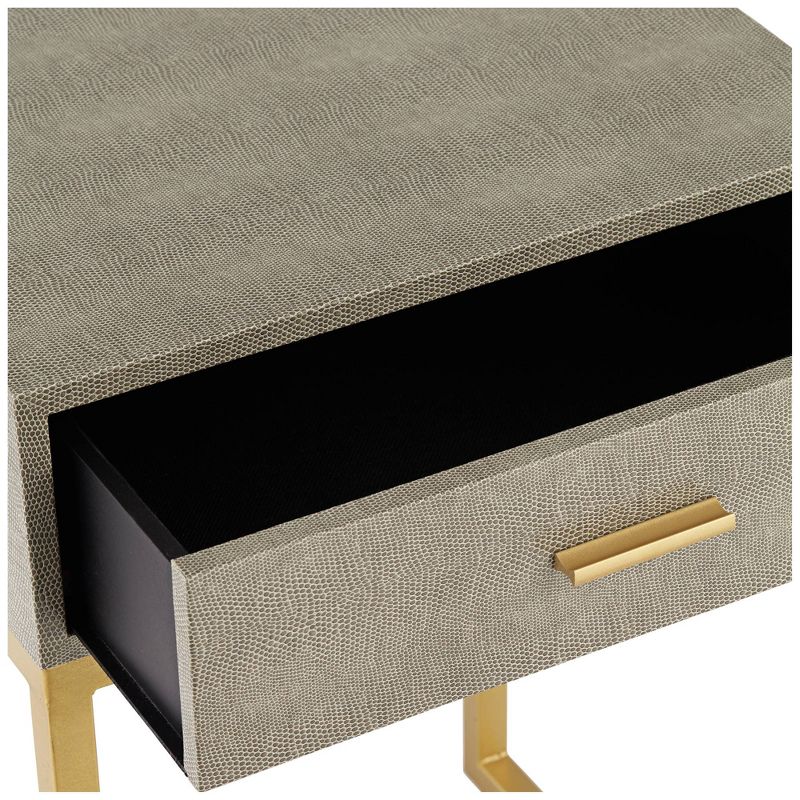 55 Downing Street Govea 14" Wide Gray Faux Shagreen and Gold 1-Drawer Side Table