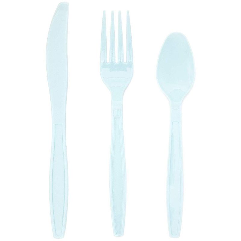 Sparkle and Bash 96-Piece Serves 32 Light Blue Disposable Plastic Cutlery Flatware Fork Knives Spoon Party Supplies