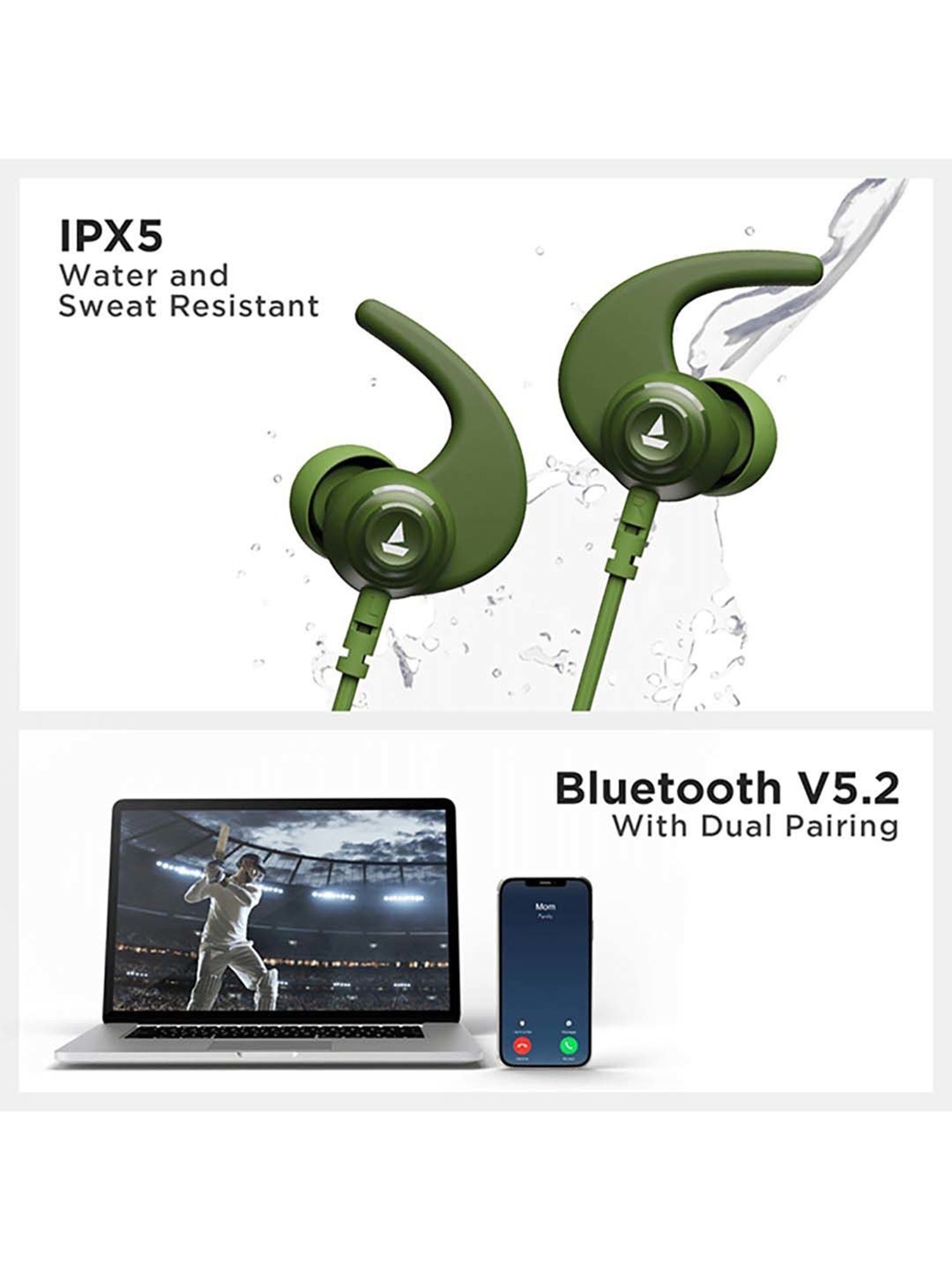 boAt Rockerz 260 Bluetooth Earphones with Dual Pairing (Forest Green)