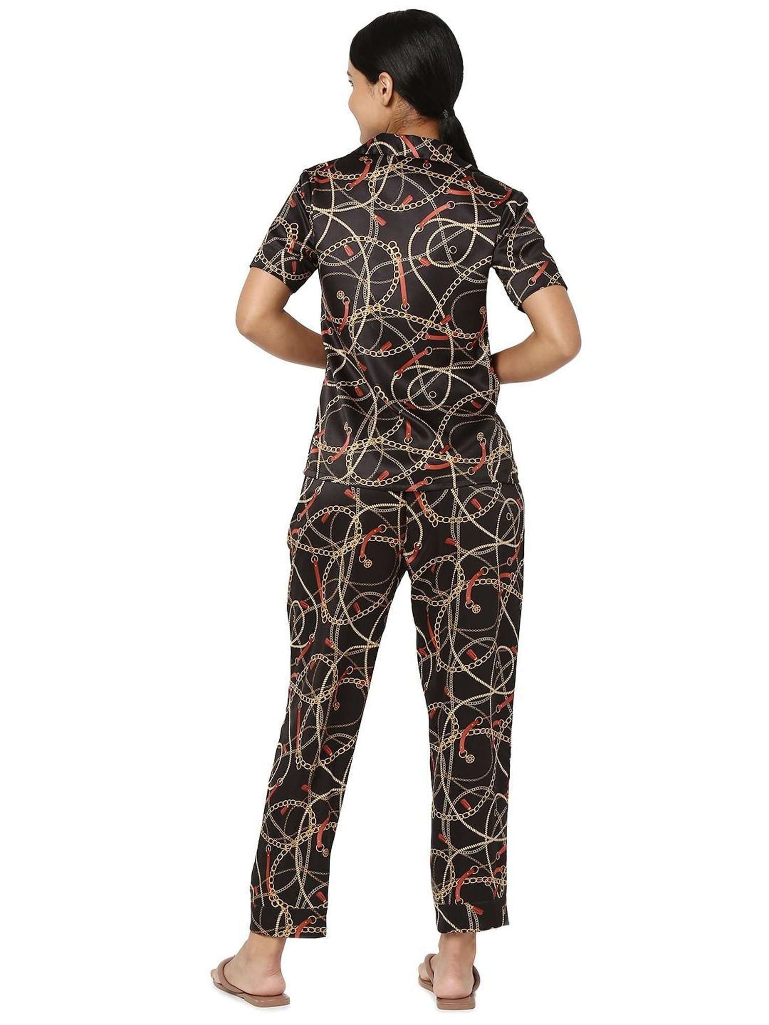 Smarty Pants Black Satin Print Shirt With Pyjamas