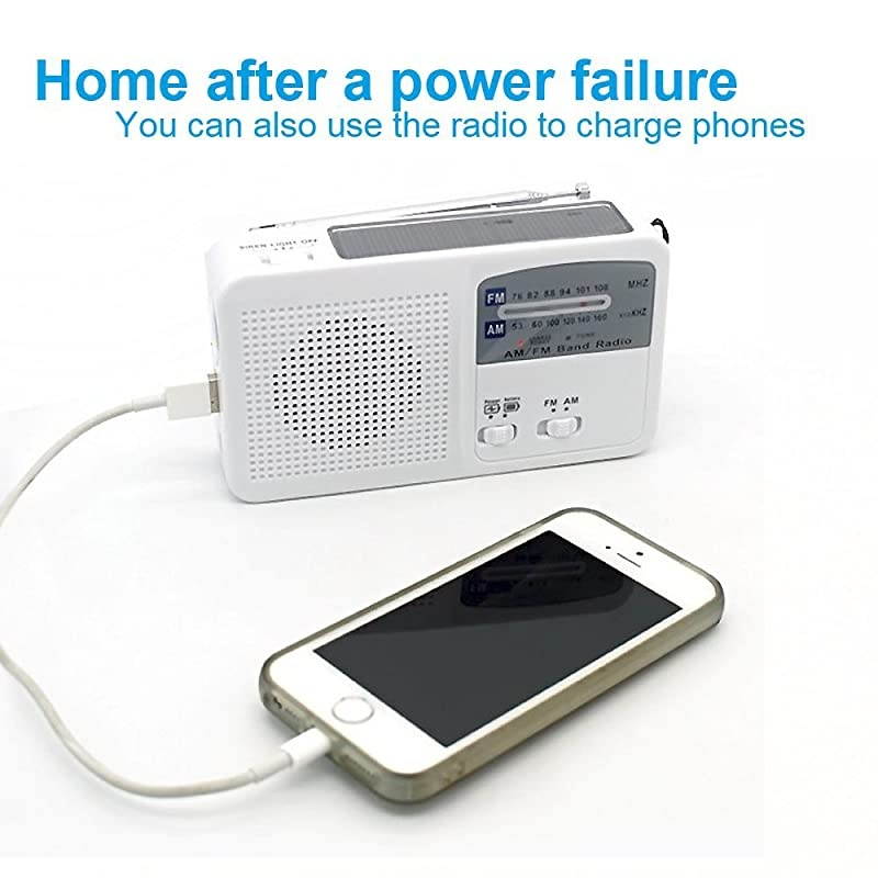 New Solar Powered Handcranked Power RadioampLED flashlightsampSirenFMAMSuitable for Hunting Patrol Daily Carrying Hole Camping Hiking Night Riding Emergency preparedness White by