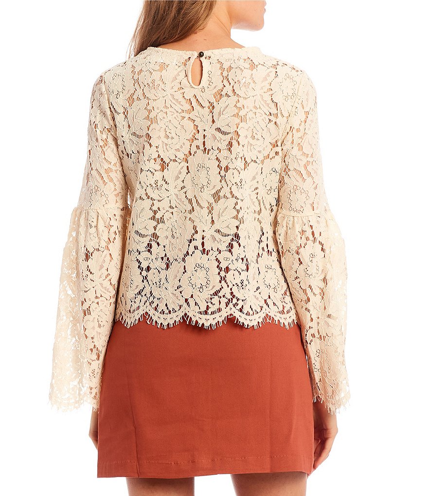 Coco + Jaimeson Bell Long-Sleeve Allover Lace Scalloped Hem knit Top