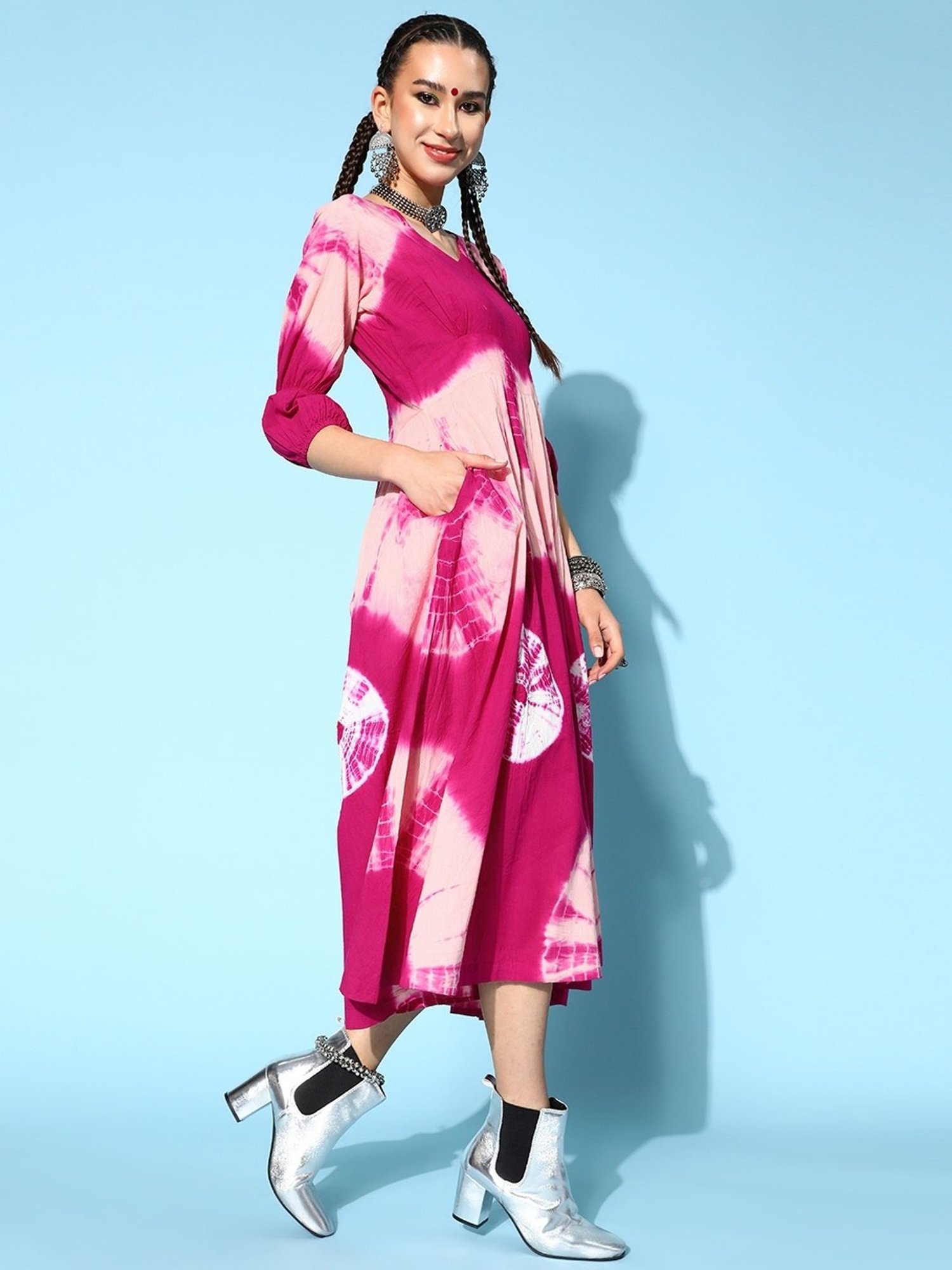 Kipek Pink Cotton Tie & Dye Jumpsuit