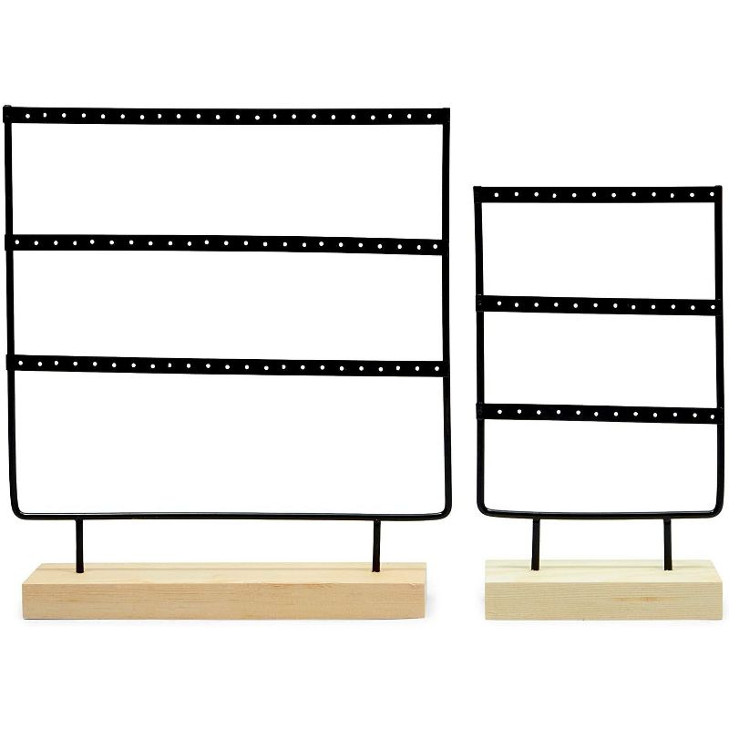 Farmlyn Creek 2-Pack Black Metal Earring Holders, Modern Jewelry Holder with Wooden Stand (2 Sizes)
