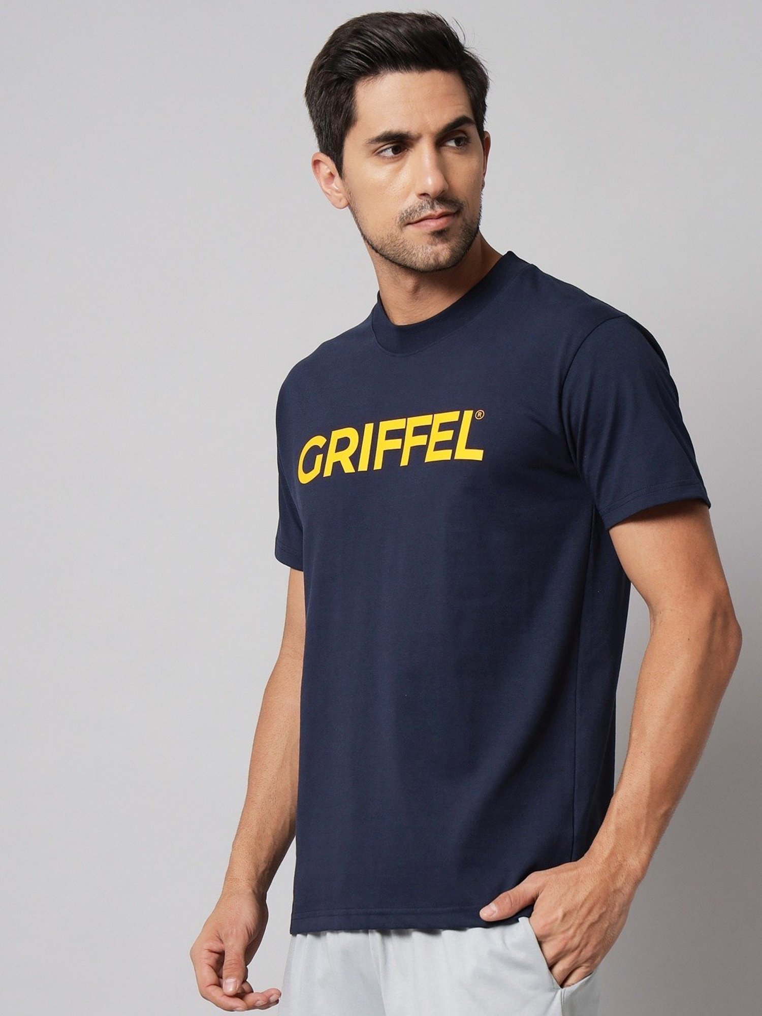 Griffel Navy Blue Cotton Loose Fit Printed T-Shirt