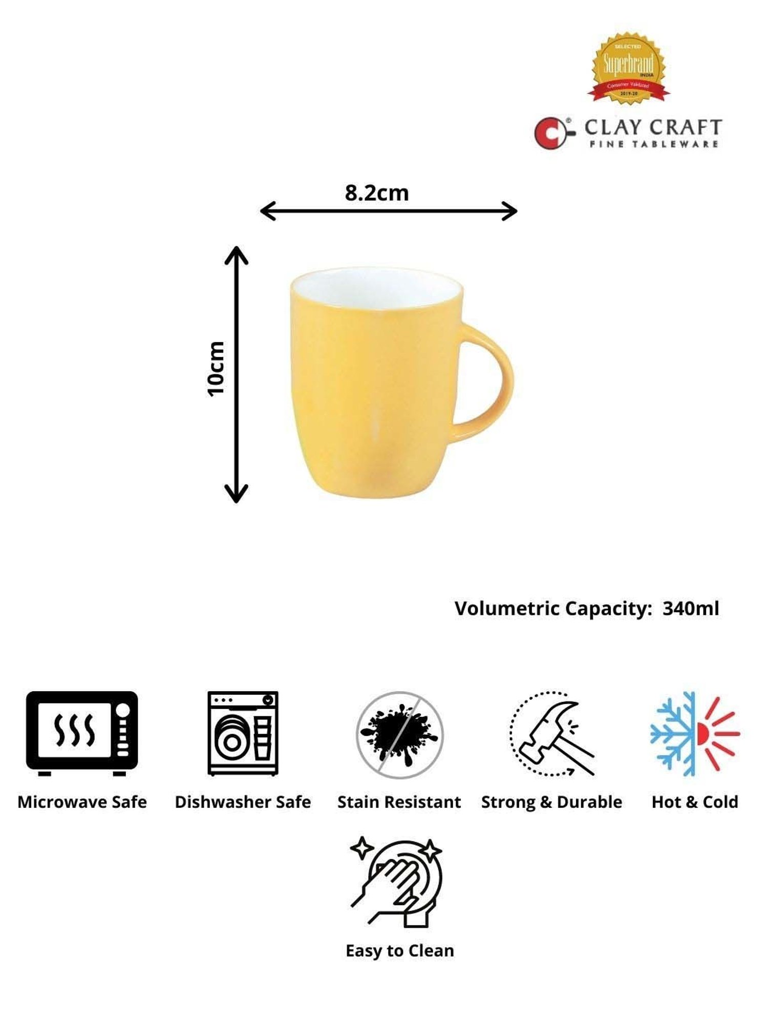 Clay Craft Light Yellow & White Ceramic 8.2 cm Milk Mug (0.34 L) - Set of 2