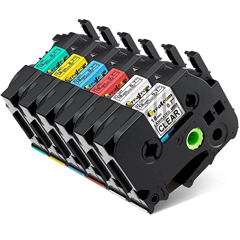 Compatible Label Tape Replacement for Brother PTouch TZe Label Tape 18mm 07 Inch Laminated TZe241 TZe141 TZe641 TZe441 TZe541 TZe741 for Ptouch Label Maker PTD400 PTD600 6Pack