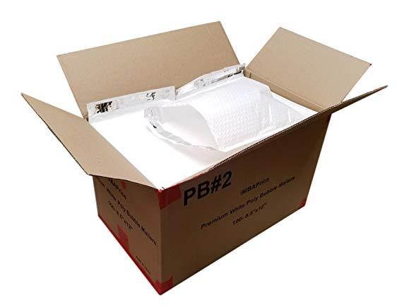 iMBAPrice 100 #2 (8.5" x 12") PURE WHITE COLOR SELF SEAL POLY BUBBLE MAILERS PADDED SHIPPING ENVELOPES (Total 100 Bags)
