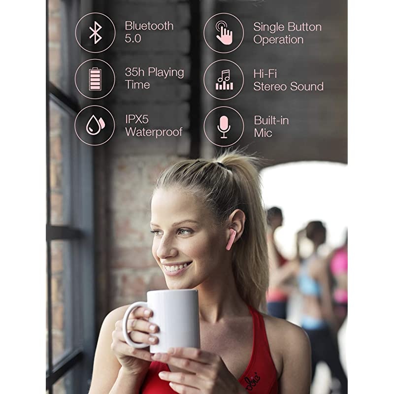 Earbuds, Bluetoooth 5.0 Headphones Wireless Earbuds 35H Cycle Playtime in-Ear Wireless Headphones Hi-Fi Stereo Sweatproof Earphones Sport Headsets Built-in Mic for Work/Running/Travel/Gym