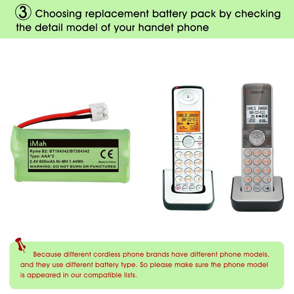 iMah BT184342/BT284342 BT18433/BT28433 Phone Battery Compatible AT&T BT184342 BT18433 BT1011 BT1018 BT1022 BT1031 BT8300 CS6209 CS6219 CS6228 CS6229 Vtech DS6301 CL80109 CS6209 TL90078, Pack of 2