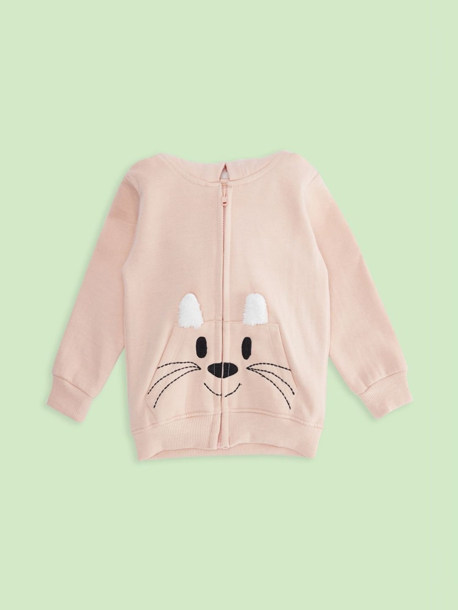 Pantaloons Baby Peach Cotton Embroidered Full Sleeves Sweatshirt