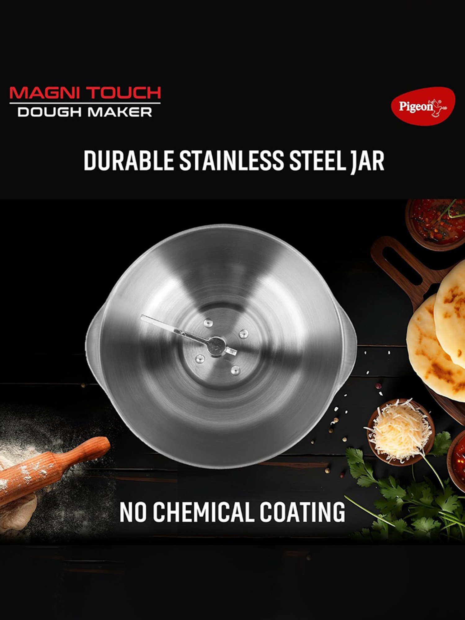 Pigeon Stovekraft Magni Touch Atta Kneader & Dough Maker 120W 3L with 1 Jar (White)