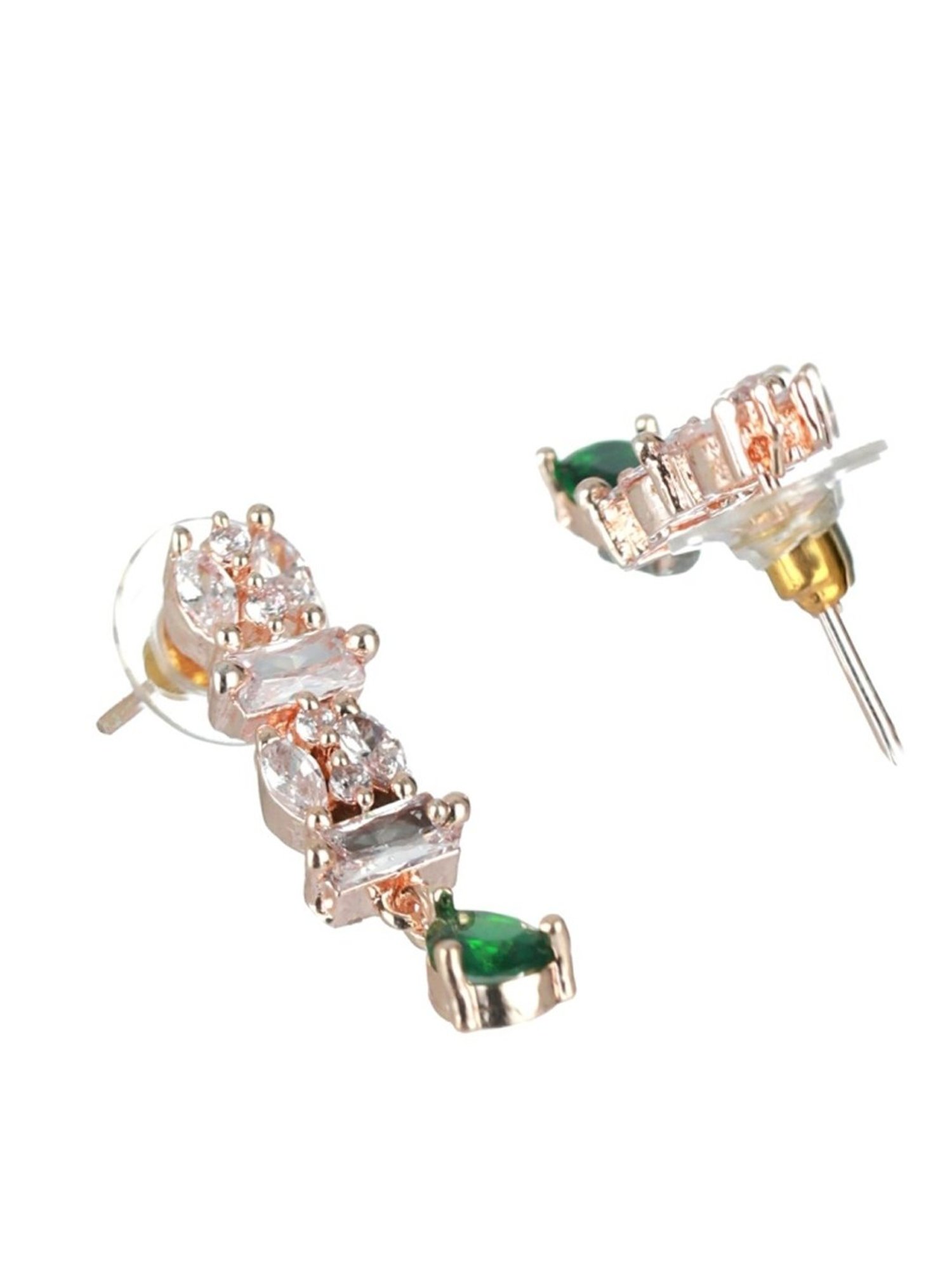 Aatmana Rose Gold-Plated Green & White American Diamond & CZ-Studded Necklace Set