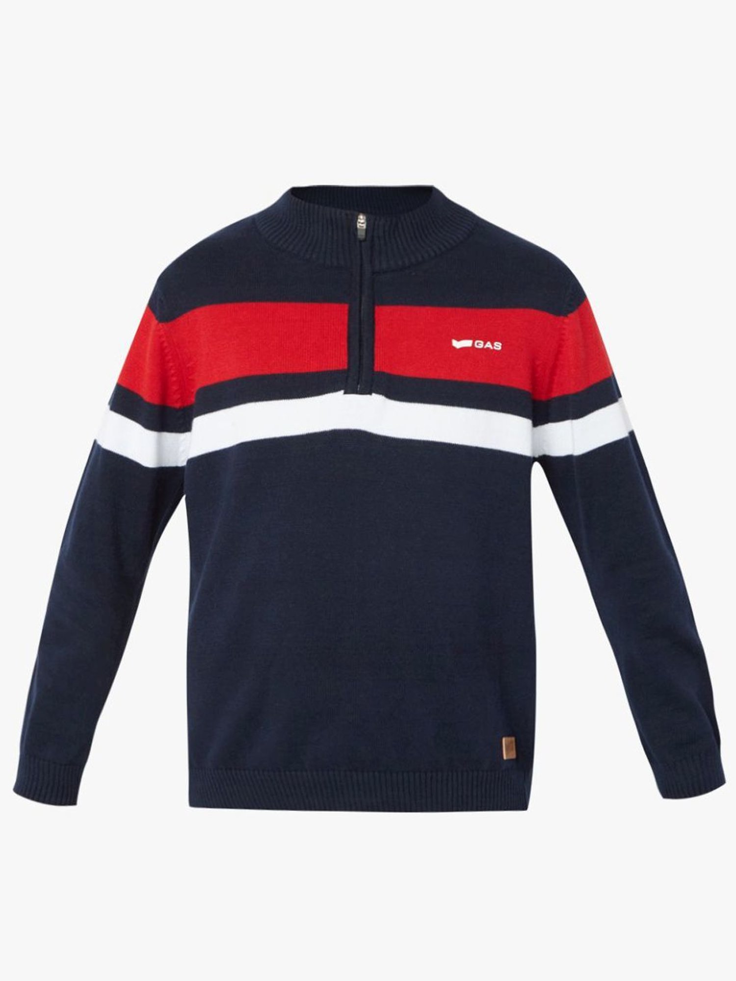 GAS Kids Navy & Red Cotton Striped Full Sleeves Sweater