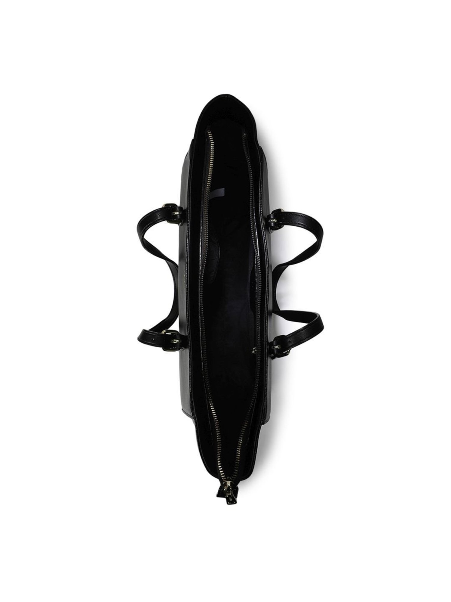 Tyra Abelia Black Solid Faux Leather Tote Handbag