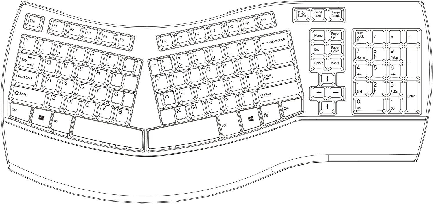 Perixx PERIBOARD-512W Periboard-512 Ergonomic Split Keyboard - Natural Ergonomic Design - White - Bulky Size 19.09"X9.29"X1.73", US English Layout