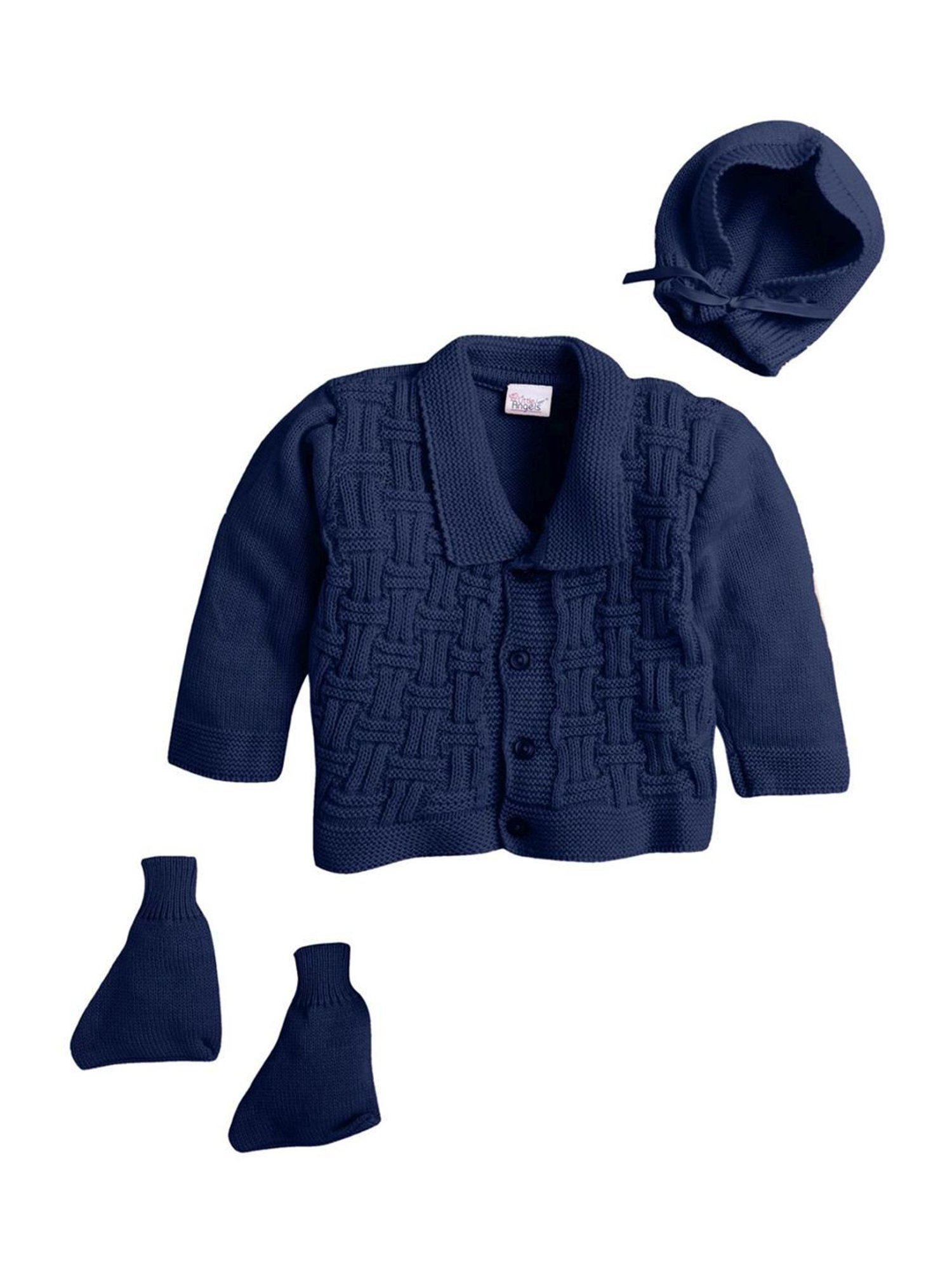 Little Angels Kids Navy Textured Pattern Full Sleeves Sweater Set