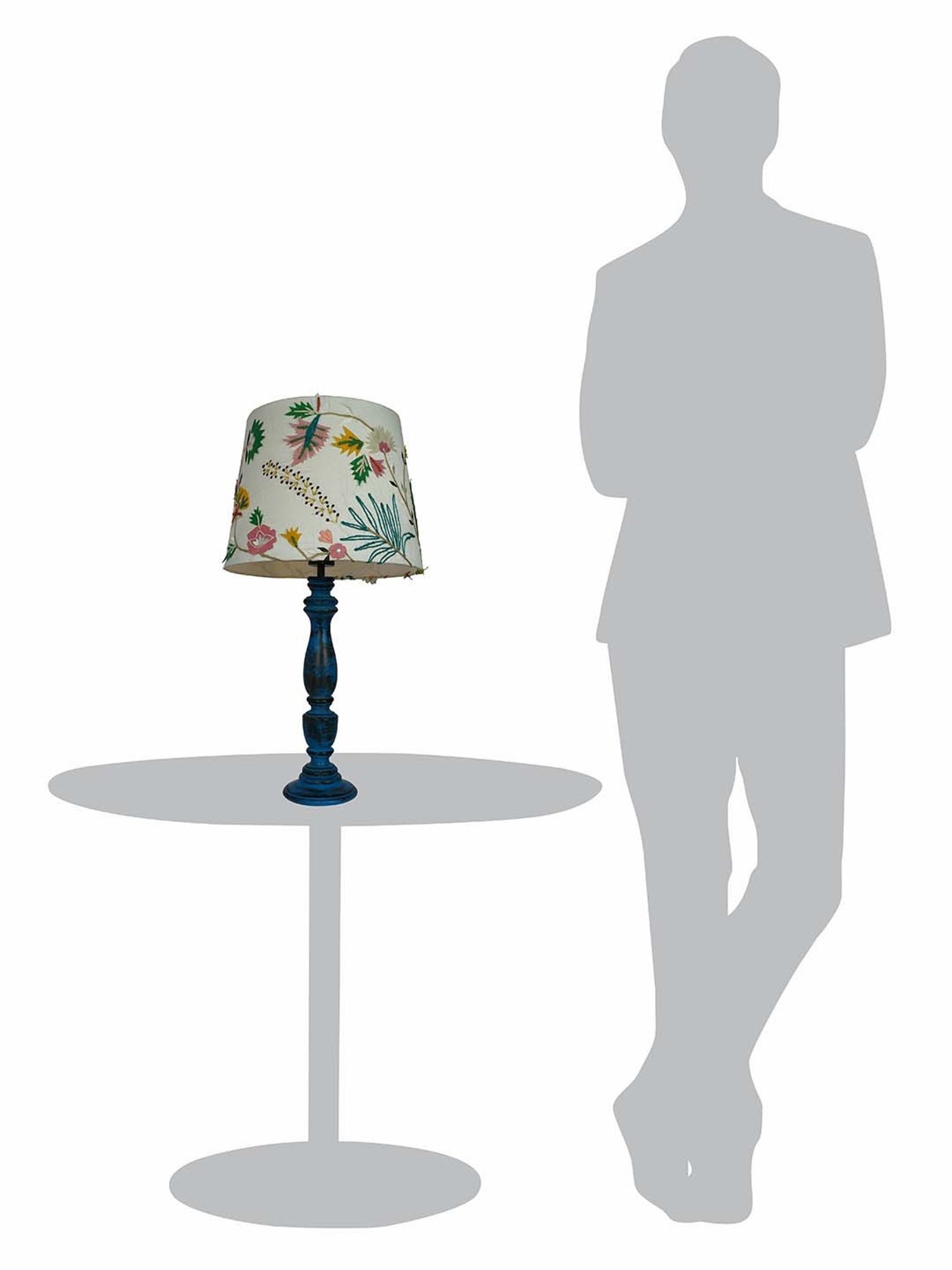 FOS LIGHTING Distressed White & Blue Wood Table Lamp With Fabric Shade