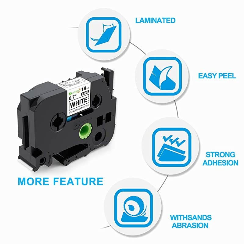 Compatible Label Tape Replacement for Brother Ptouch TZe 18mm 0.7 Inch TZe241 TZe441 TZe541 TZe641 TZe741 Label Maker Tape (White/Red/Blue/Yellow/Green) Compatible with Brother PTP700 PTD400AD