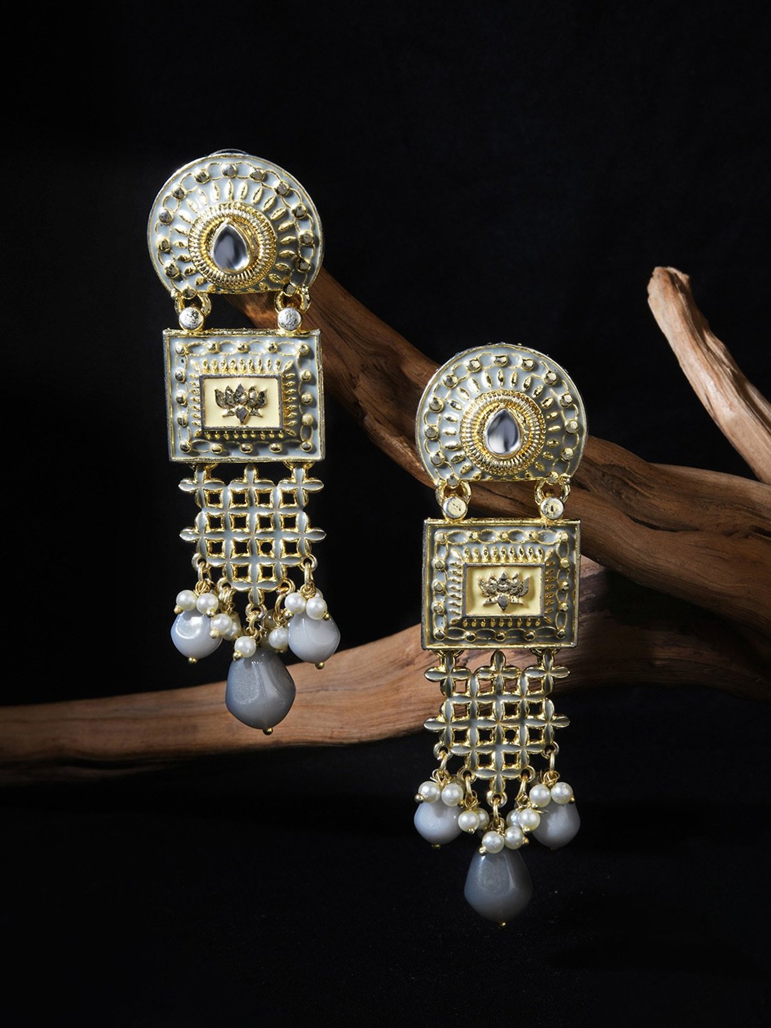 Fida Enamel Grey Dangler Earrings