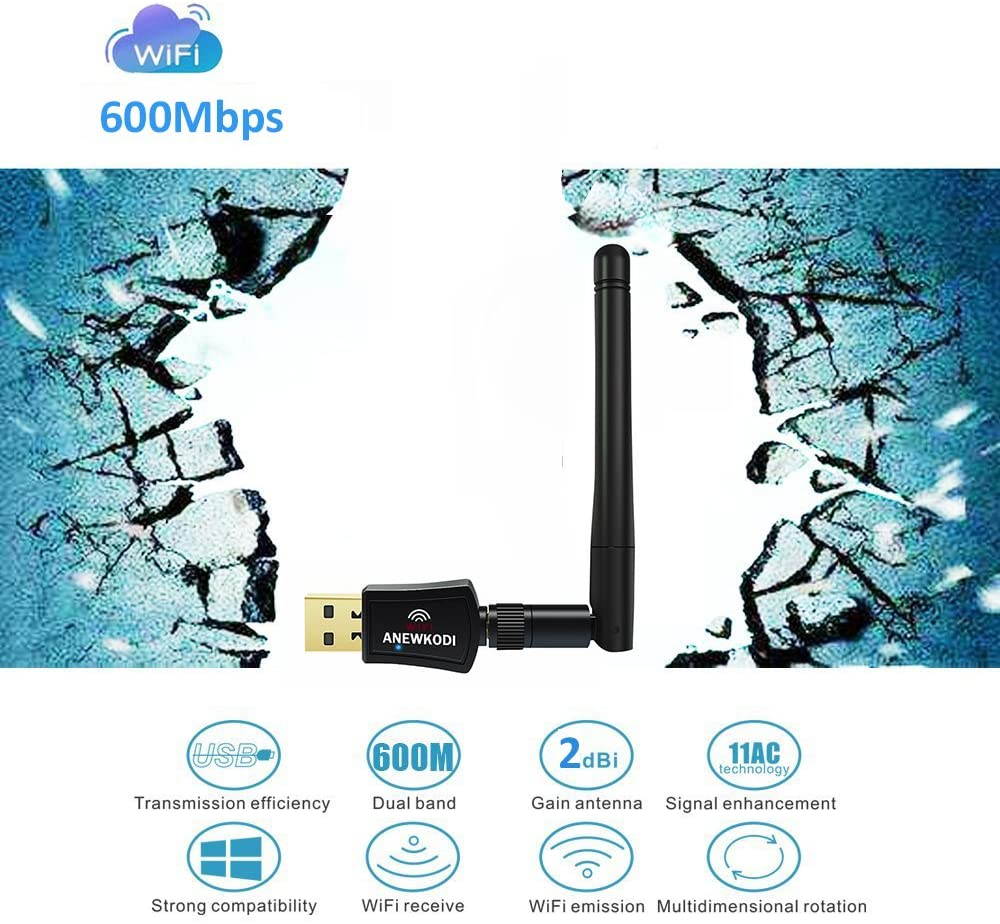 600Mbps USB WiFi Adapter USB Wireless Adapter Daul Band 2.4GHz/5GHz 433Mbps 802.11 ac/a/b/g/n Wireless Adapter for Desktop/Laptop/PC, Support Windows 10/8/7/Vista/XP/2000/Mac Os