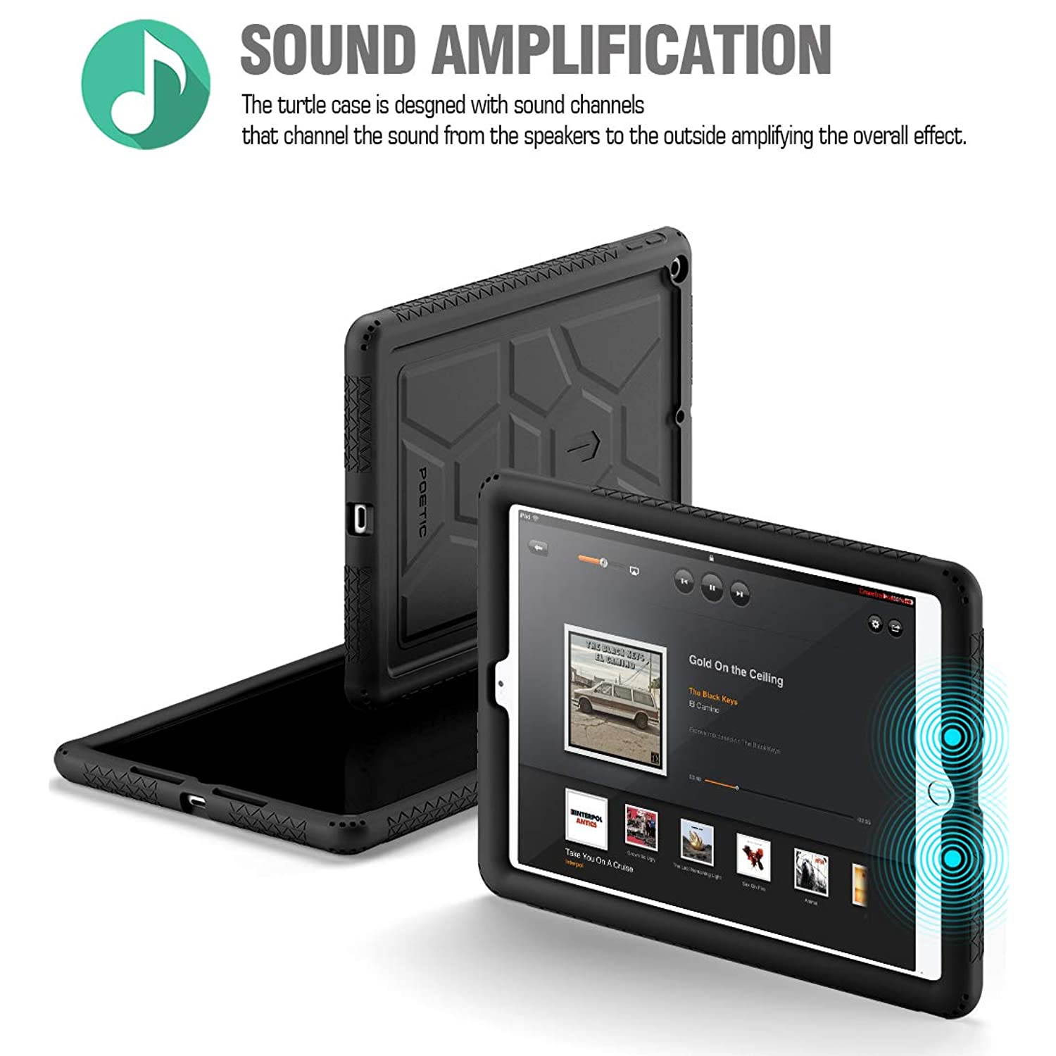 Poetic TurtleSkin New iPad 9.7 Inch 2017/2018 Cover Case with Heavy Duty Protection Silicone and Sound-Amplification Feature for Apple iPad 9.7 2017 / iPad 9.7 2018 Black