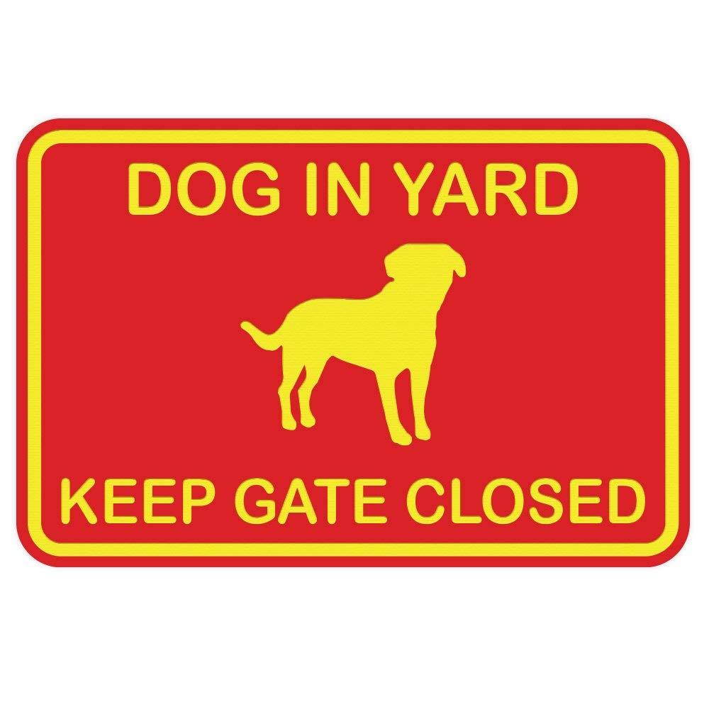 Dog In Yard Keep Gate Closed Wall Door Sign - Red / Yellow (Small)