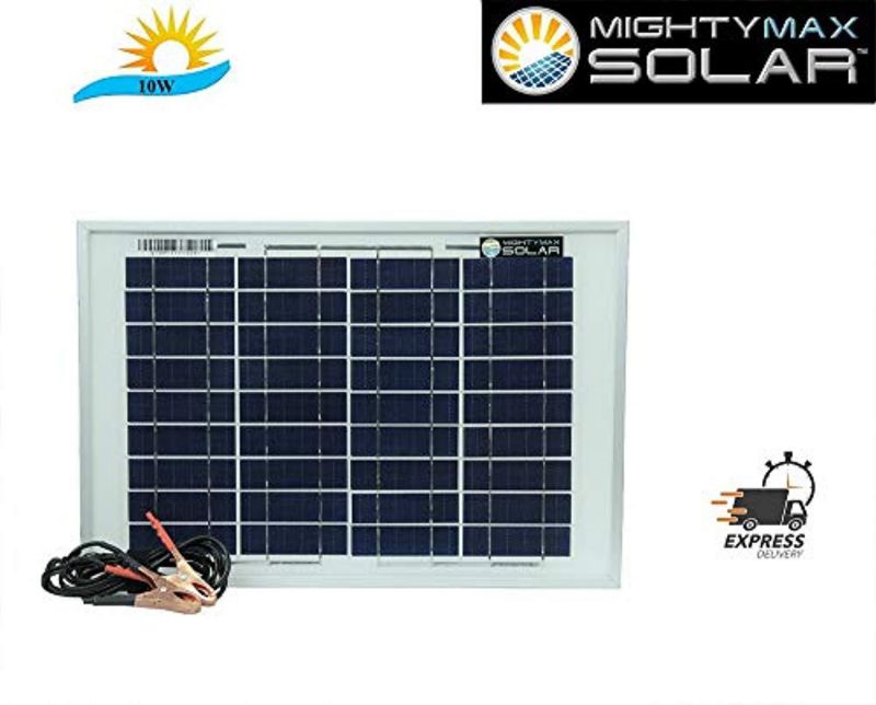 mighty max battery 10 watt waterproof polycrystalline solar charger with alligator clips brand product