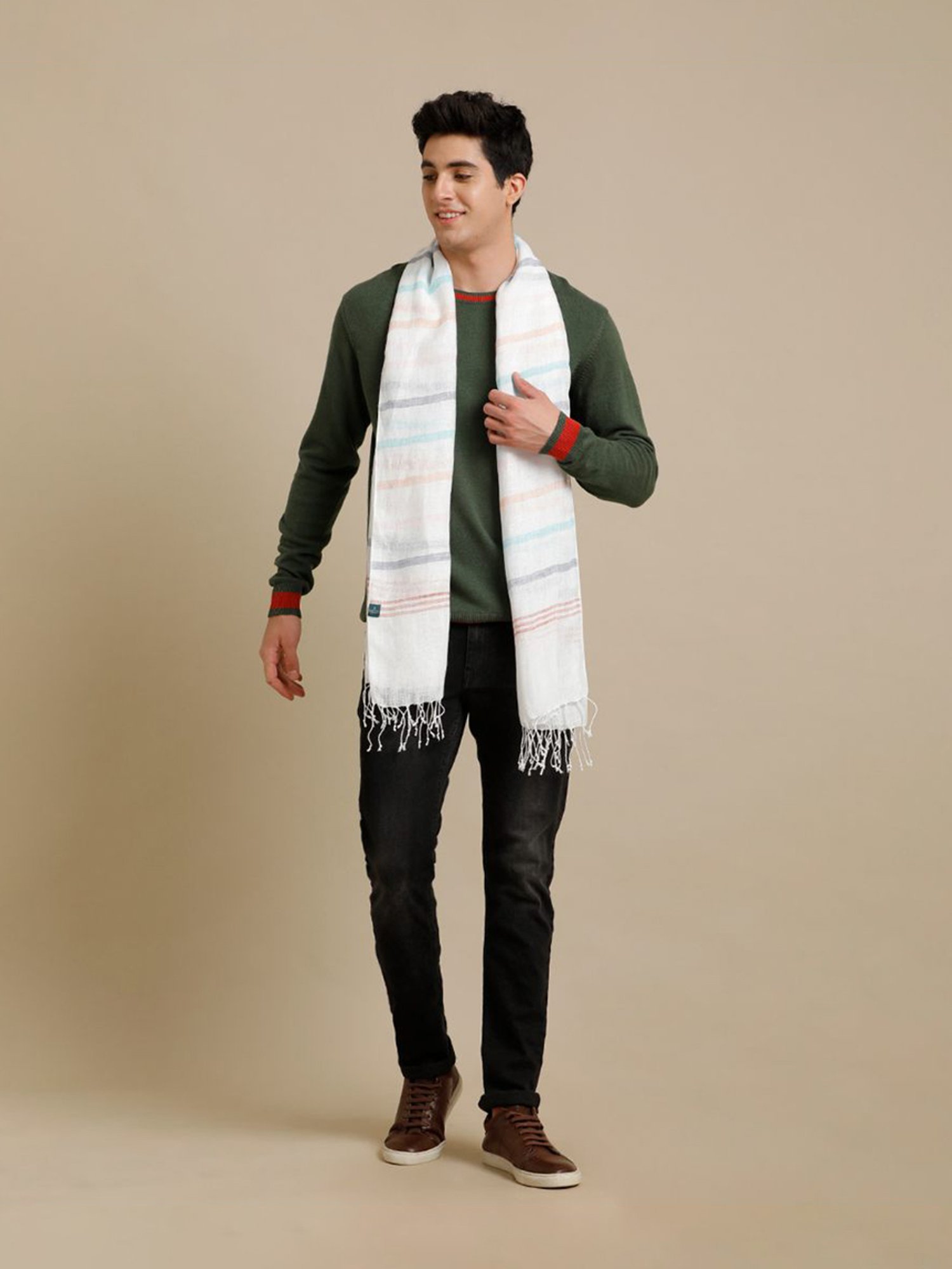 Linen Club Multicolor Striped Pure Linen Stole