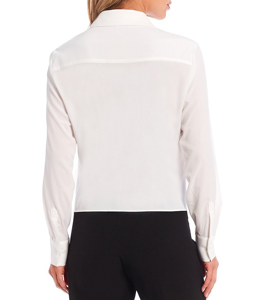 Preston & York Kinsley Tie Front Button Down Long Cuff Sleeve Woven Shirt