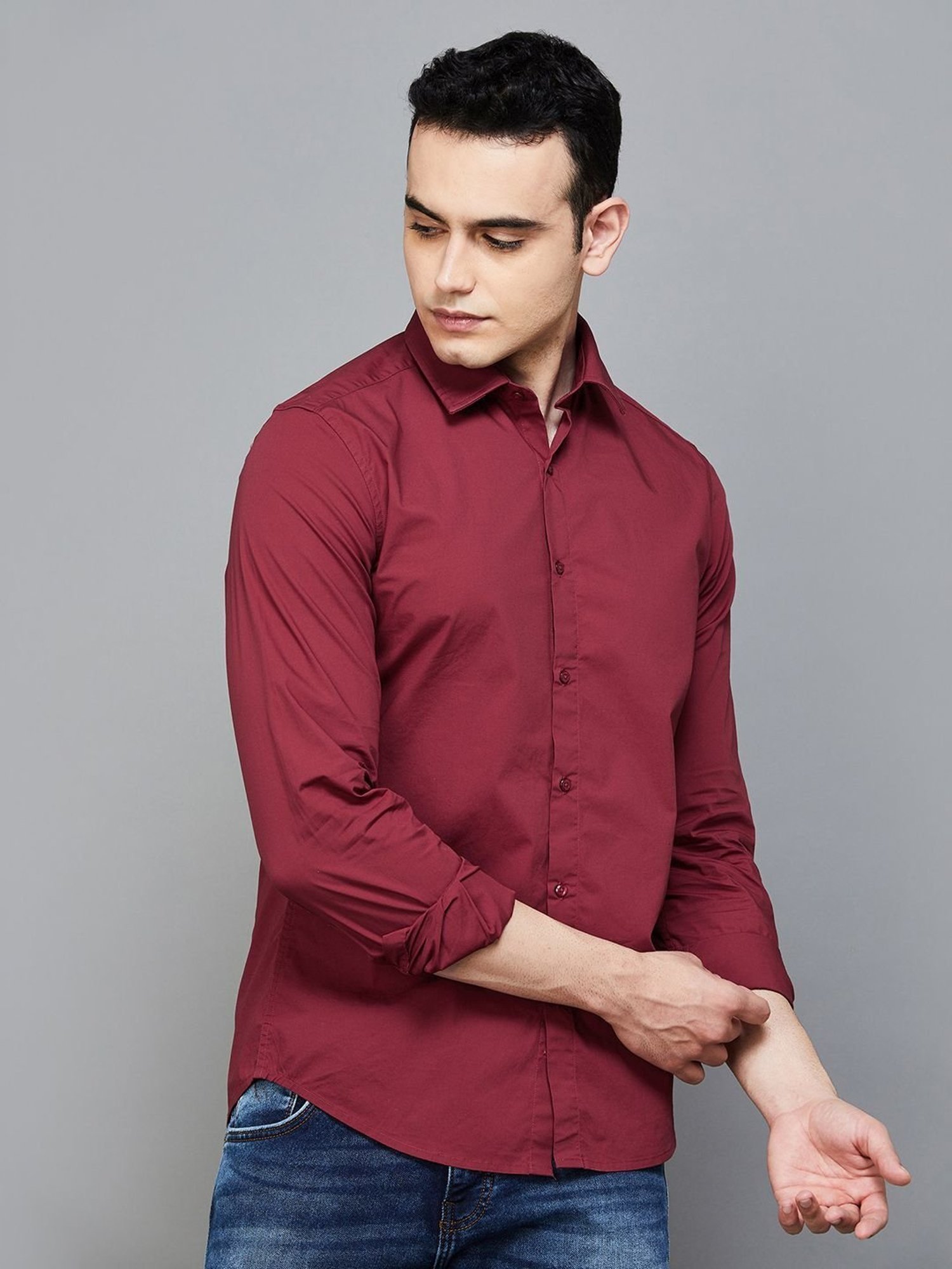 BOSSINI Maroon Slim Fit Shirts