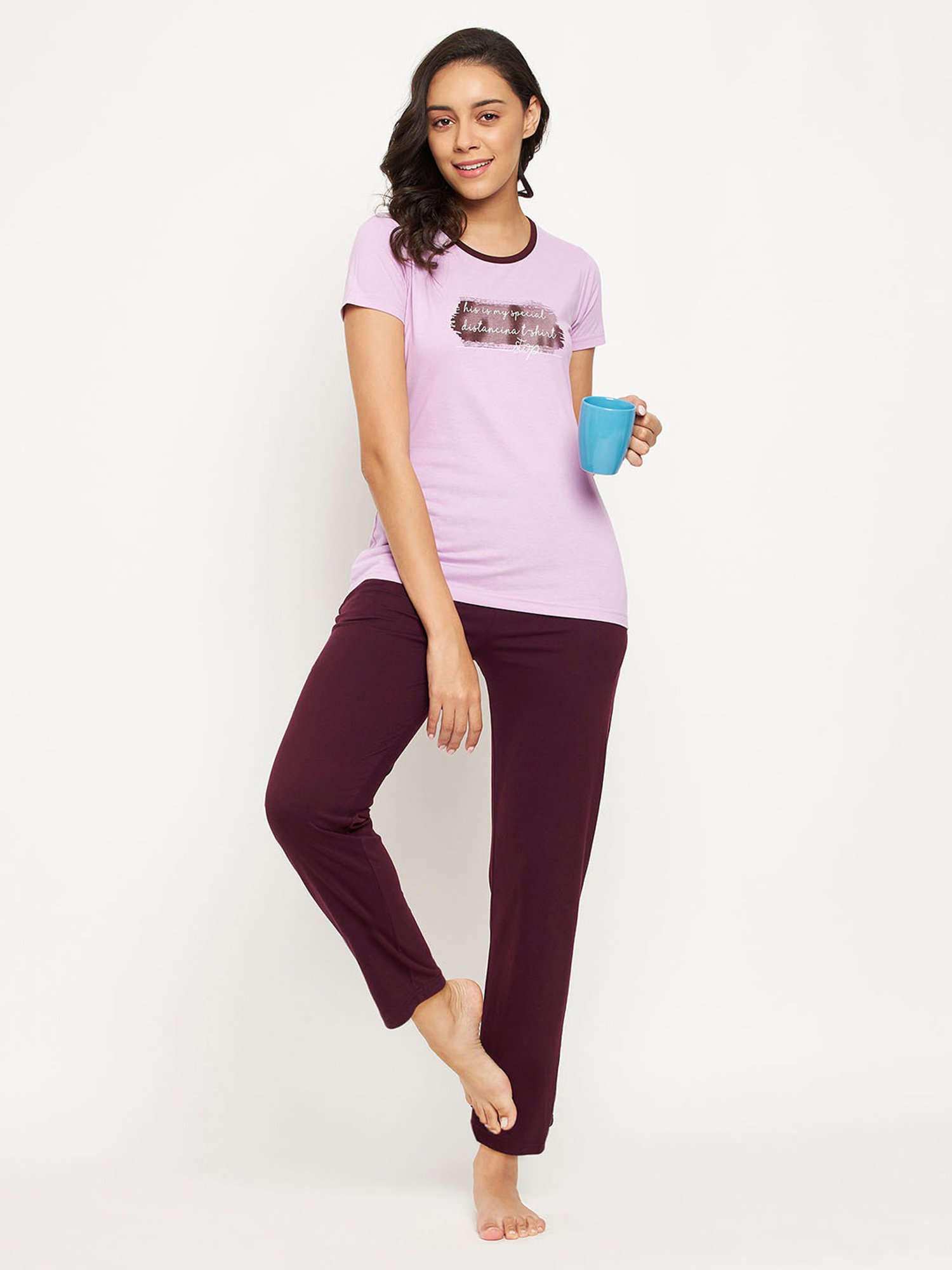 Okane Lavender & Wine Graphic Print T-Shirt With Pyjamas