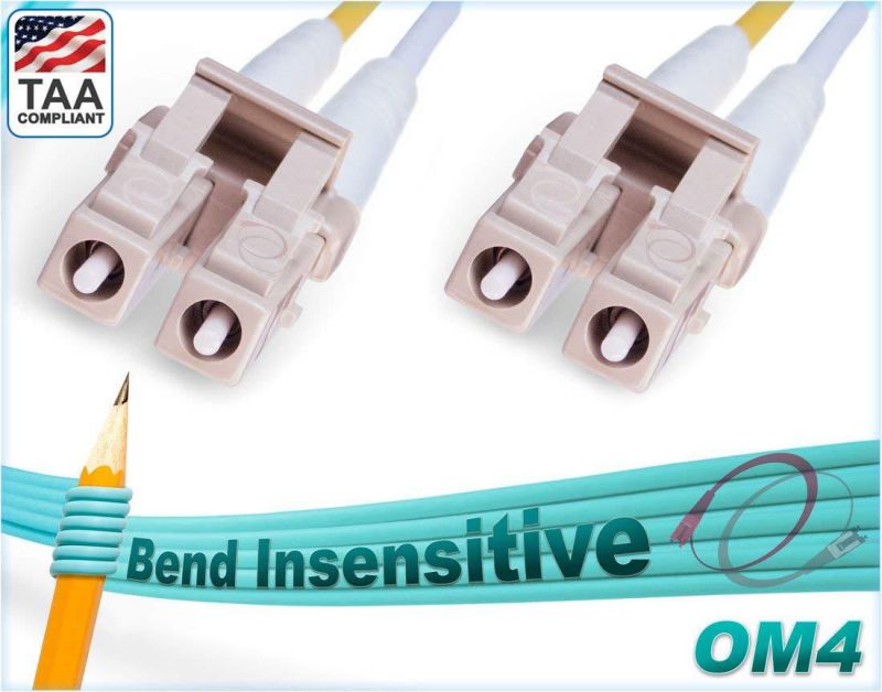 FiberCablesDirect - 2M OM4 LC LC Fiber Patch Cable | Bend Insensitive Plenum 100Gb Duplex 50/125 LC to LC Multimode Jumper 2 Meter (6.56ft) | Length Options: 0.5M-300M | 10/40/100g mmf lc-lc om4-lc-lc