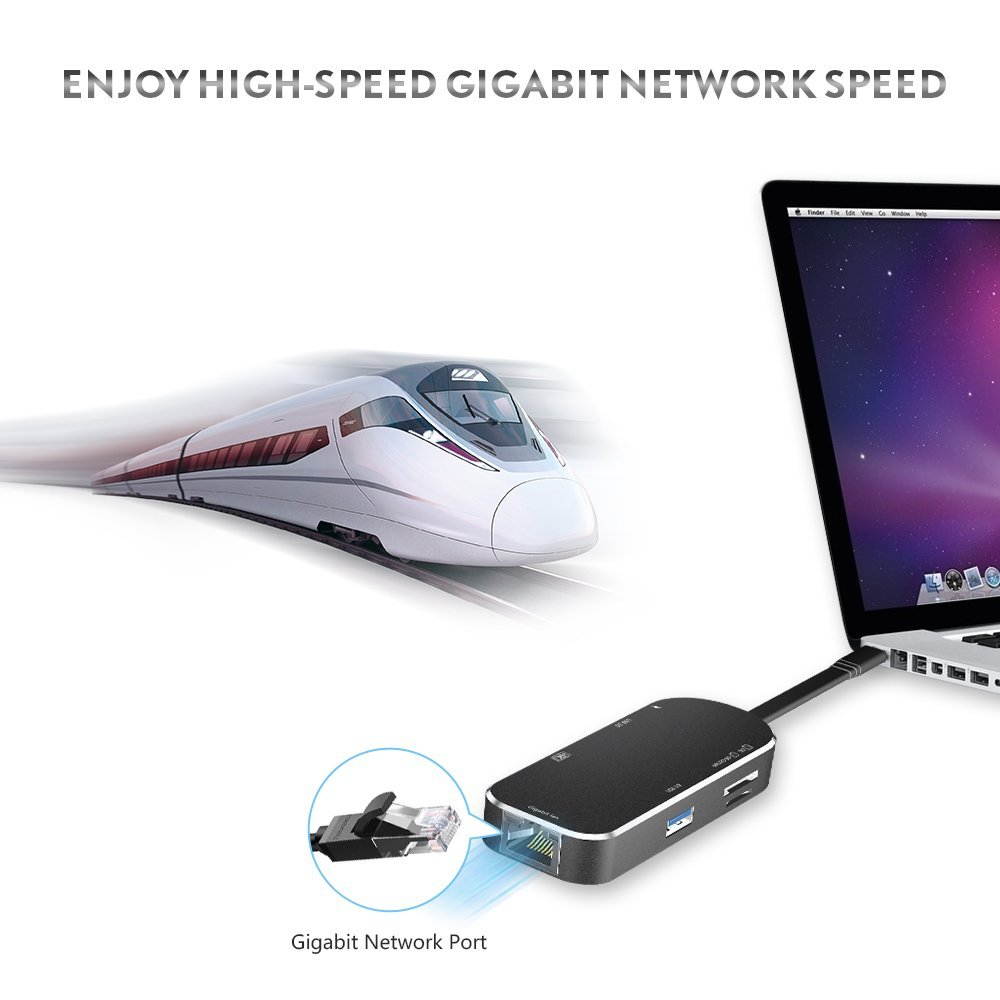 USB C Hub,SILIFUN 7 in 1 Thunderbolt 3 Type C Adapter USB C to USB 3.0 Macbook adapter with Gigabit Ethernet,4K HDMI,PD Power,SD/TF Card Reader,10 Gbps USB Extension Docking Hub for Macbook Pro(Black)