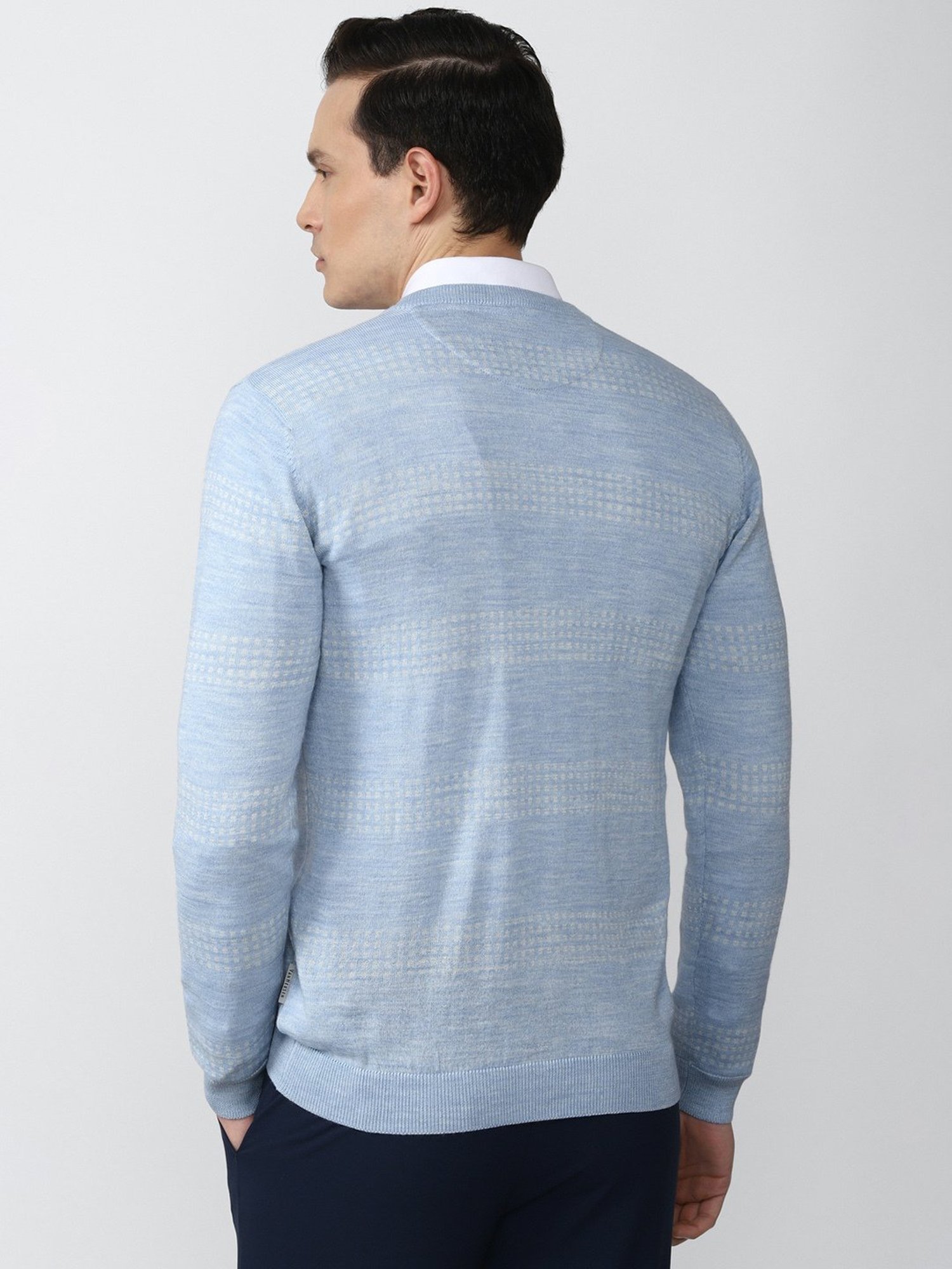Van Heusen Sky Blue Striped V Neck Sweater