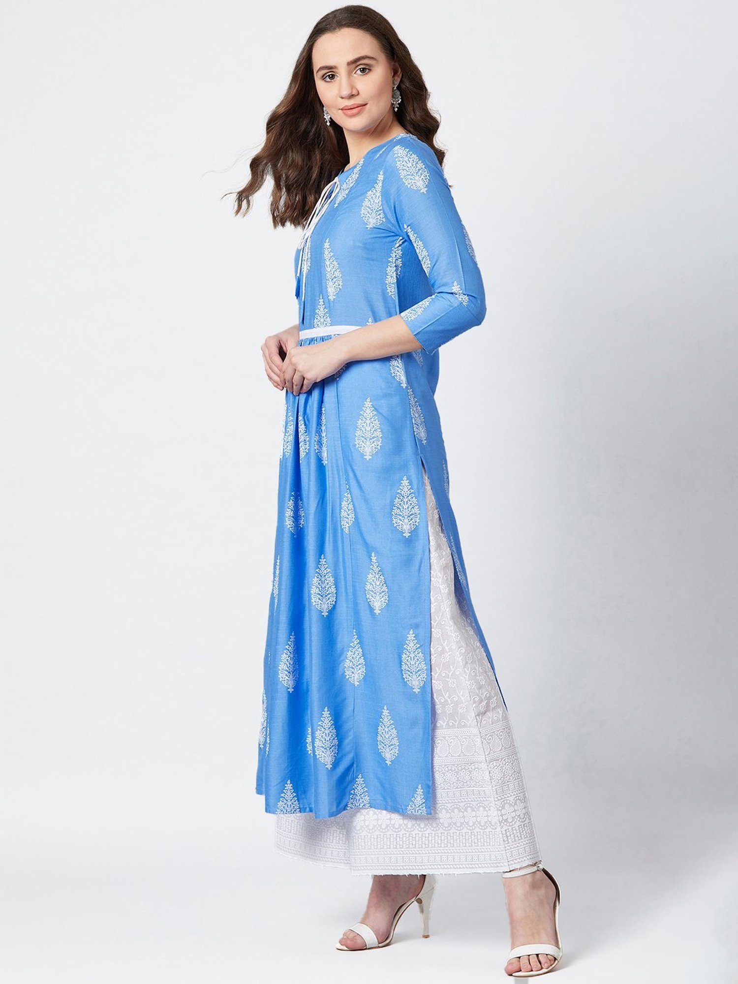 PANIT Blue Printed A Line Kurta
