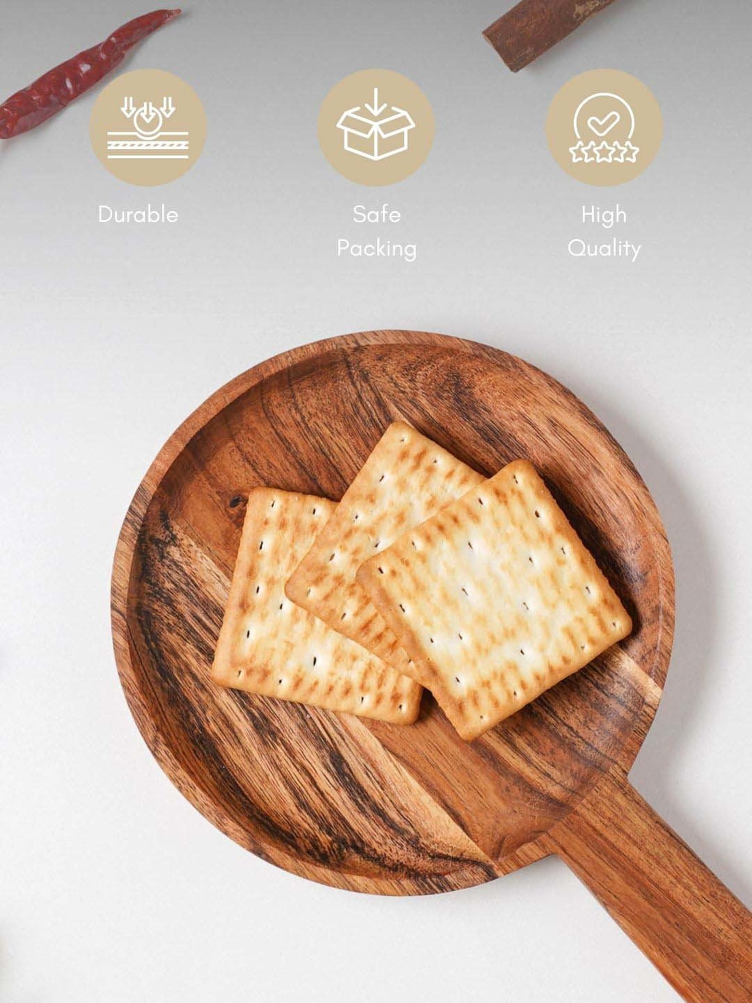 Nestasia round 100% Natural Accacia Wooden chopping+Serving board with handle for occasion(5.9 Inch)