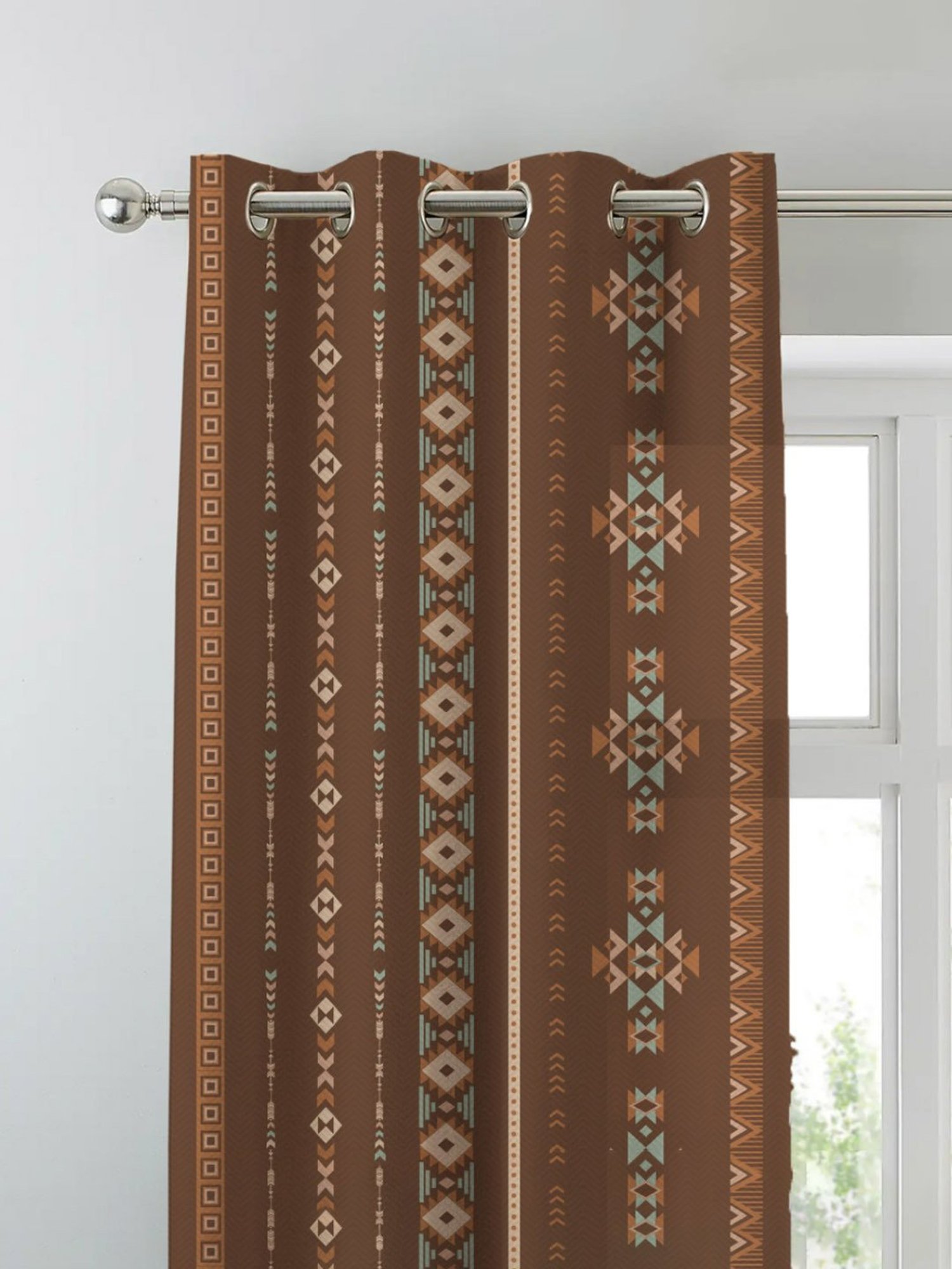 SPACES DRAPE STORY Boho Digital Print Brown & Beige Polyester 7 ft Door Curtains - Set of 4