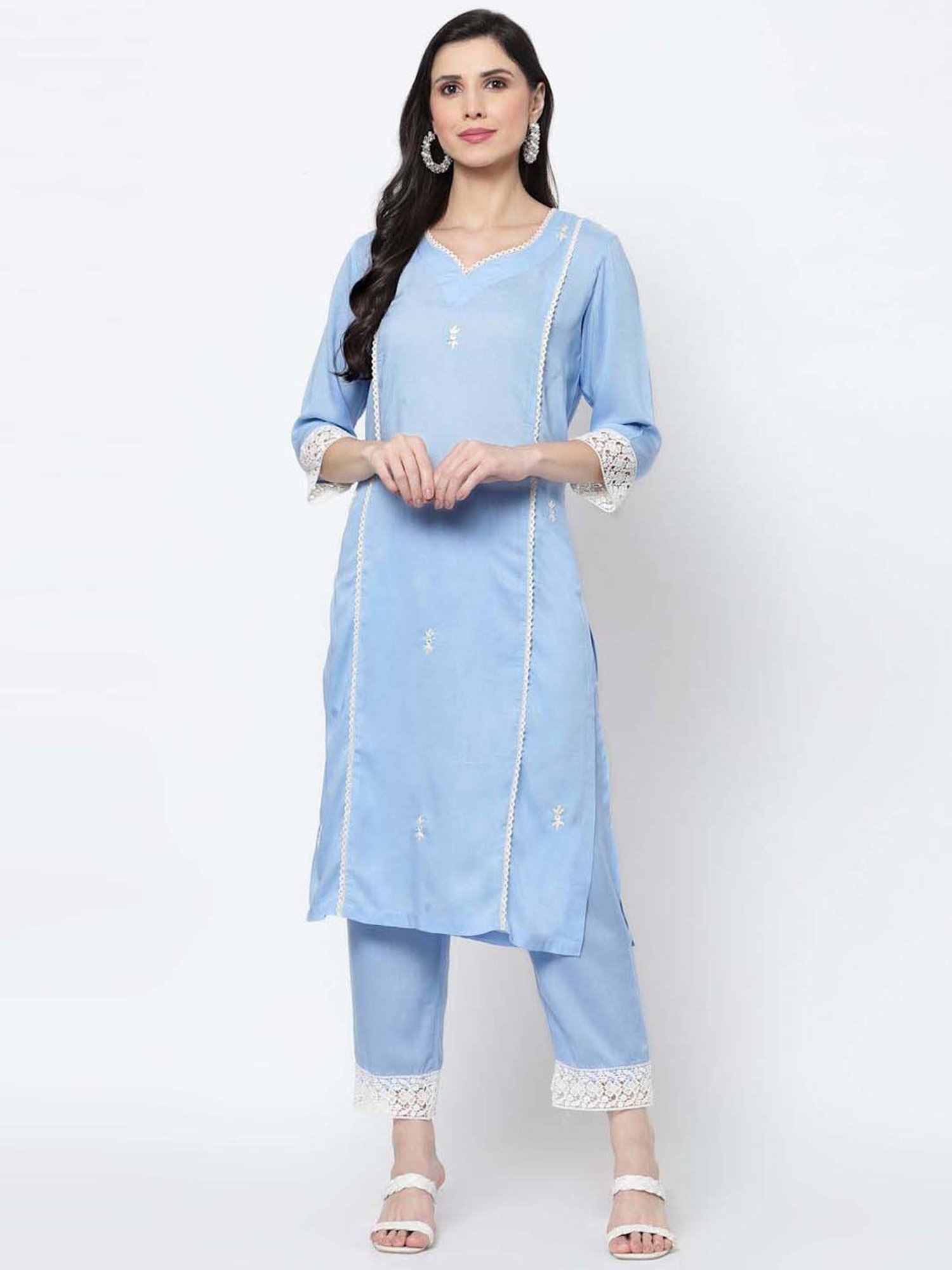 DART STUDIO Blue Embroidered Straight Kurta
