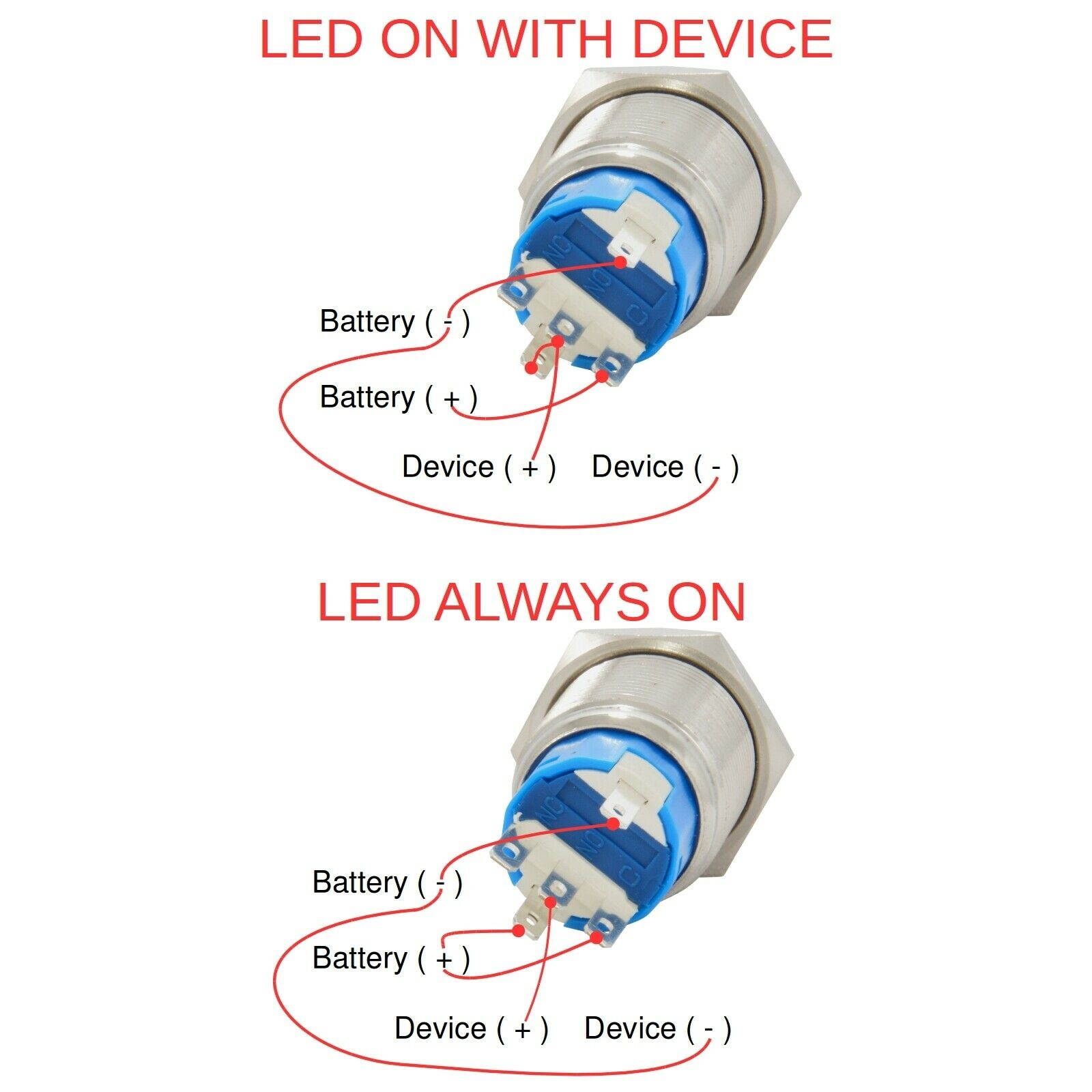 3/4" 19mm Momentary Push Button Starter Switch / Boat Horn Metal w/ Power LED