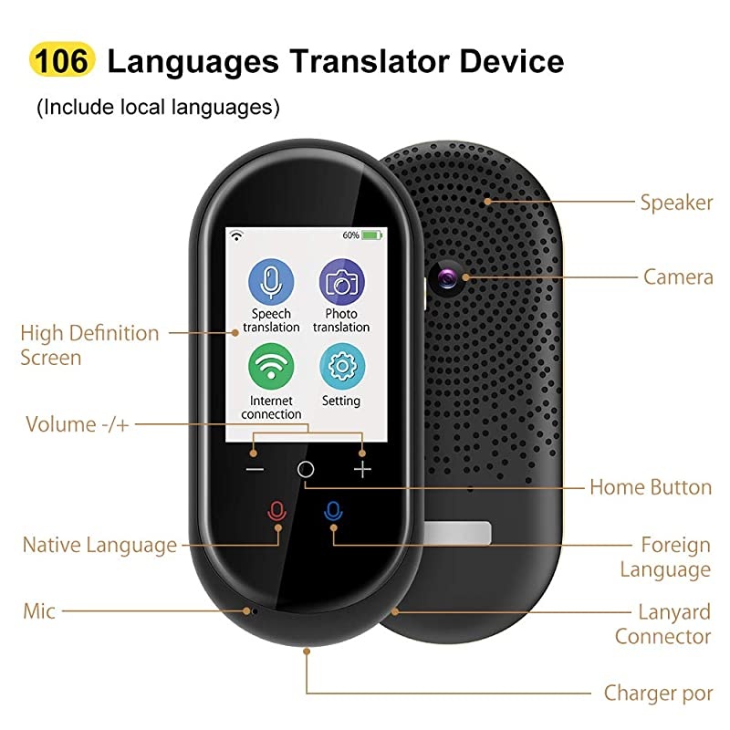 Language Translator Device with Camera Translation Bluetooth Earphones Connection 24 Inch Screen 106 Languages Two Voice TranslationBlack
