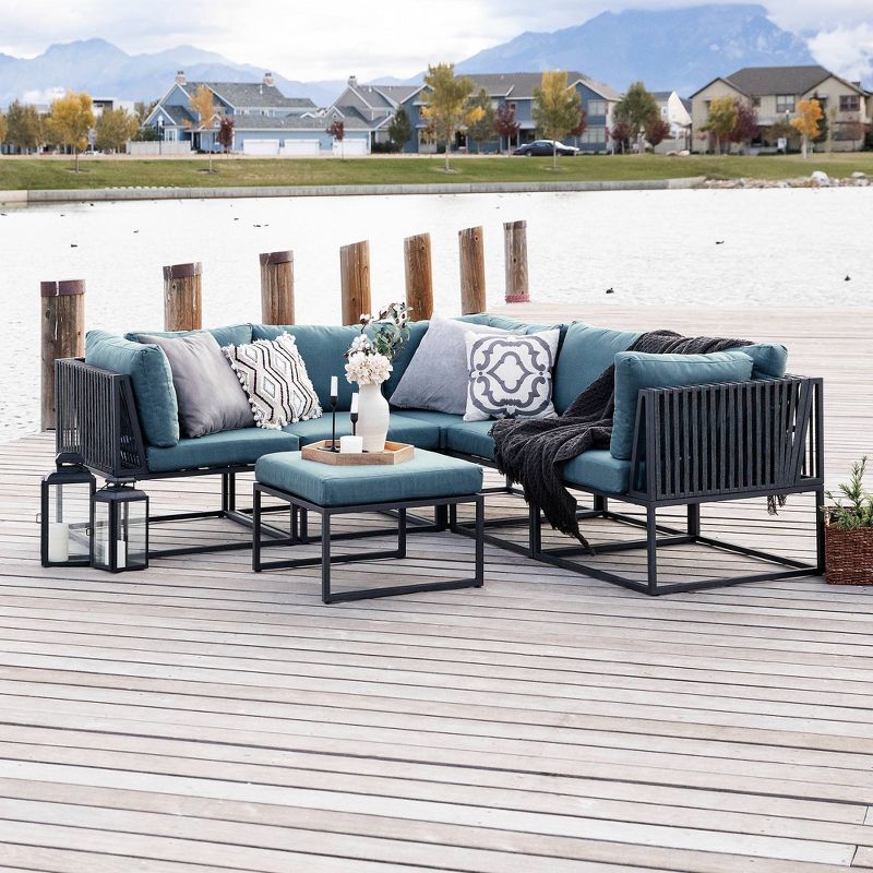 6pc Outdoor Cord Modular Sectional - Blue - Saracina Home