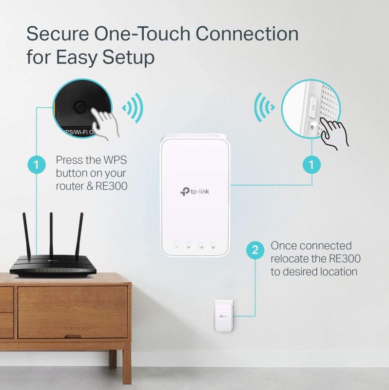 AC1200 WiFi Extender (RE300), Covers Up to 1500 Sq.ft and 25 Devices, Up to 1200Mbps, Supports OneMesh, Dual Band Internet Repeater, Range Booster