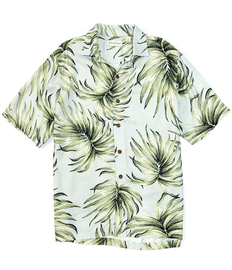 Caribbean Big & Tall Rayon Leaf Print Short-Sleeve Woven Shirt